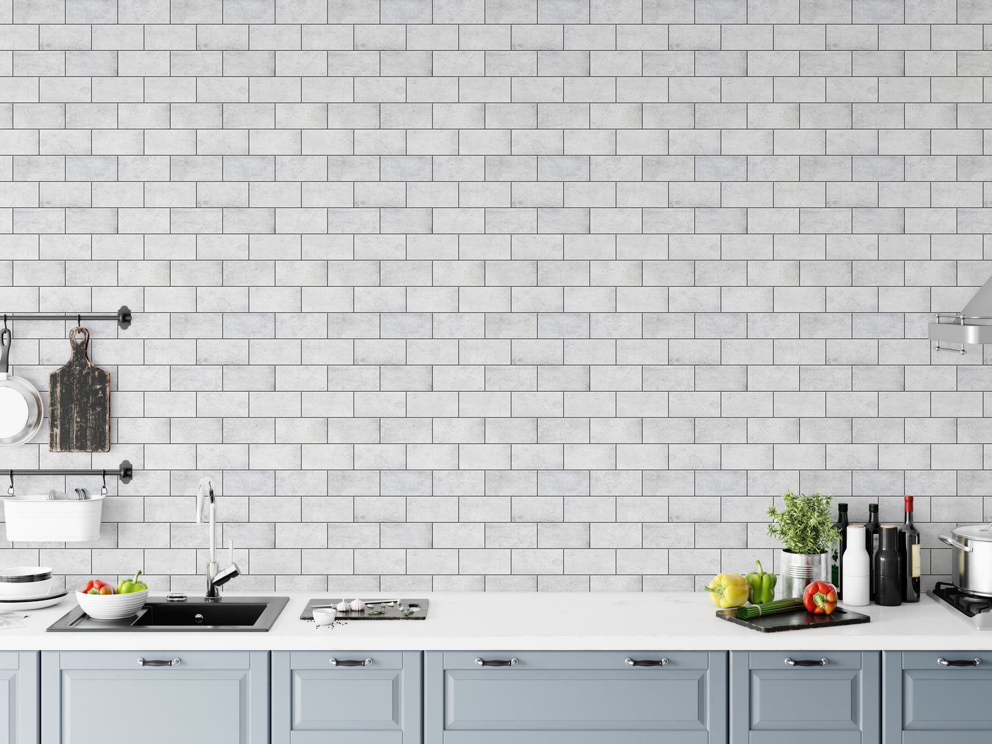 Elegant white removable wallpaper with frosted bricks.