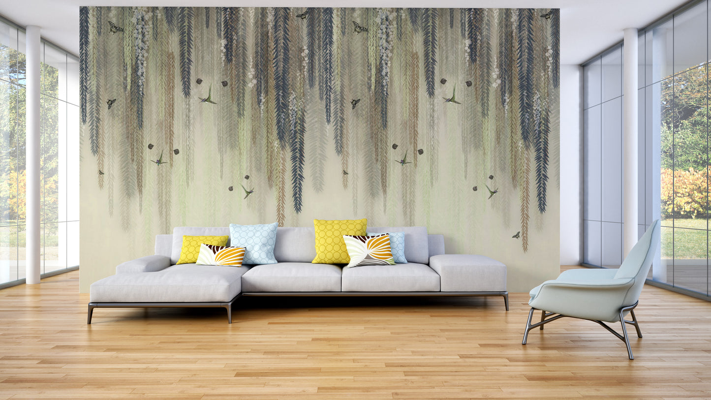 Hanging Leaves Wallpaper Mural - Green