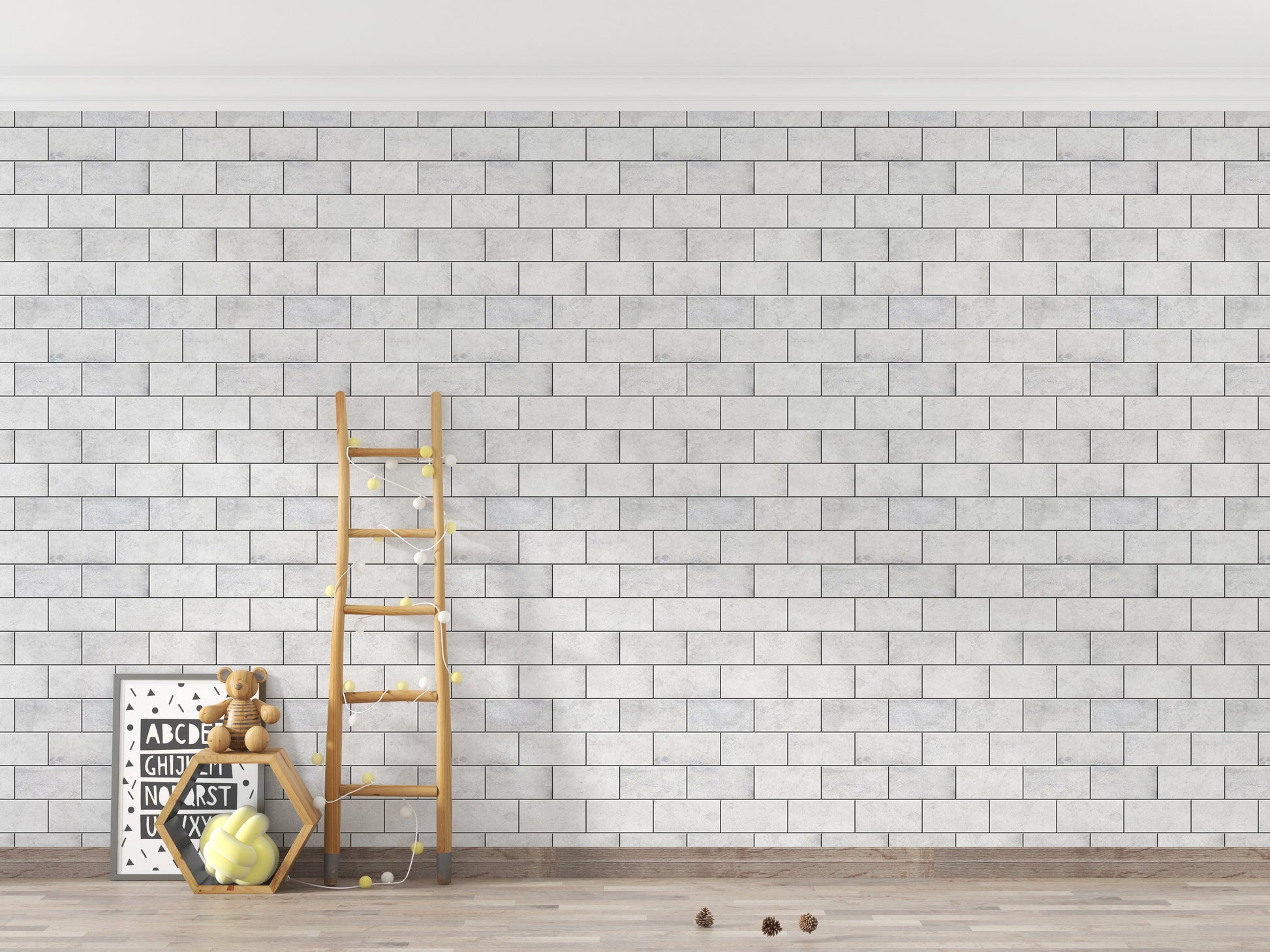 White frost brick design in removable wallpaper.