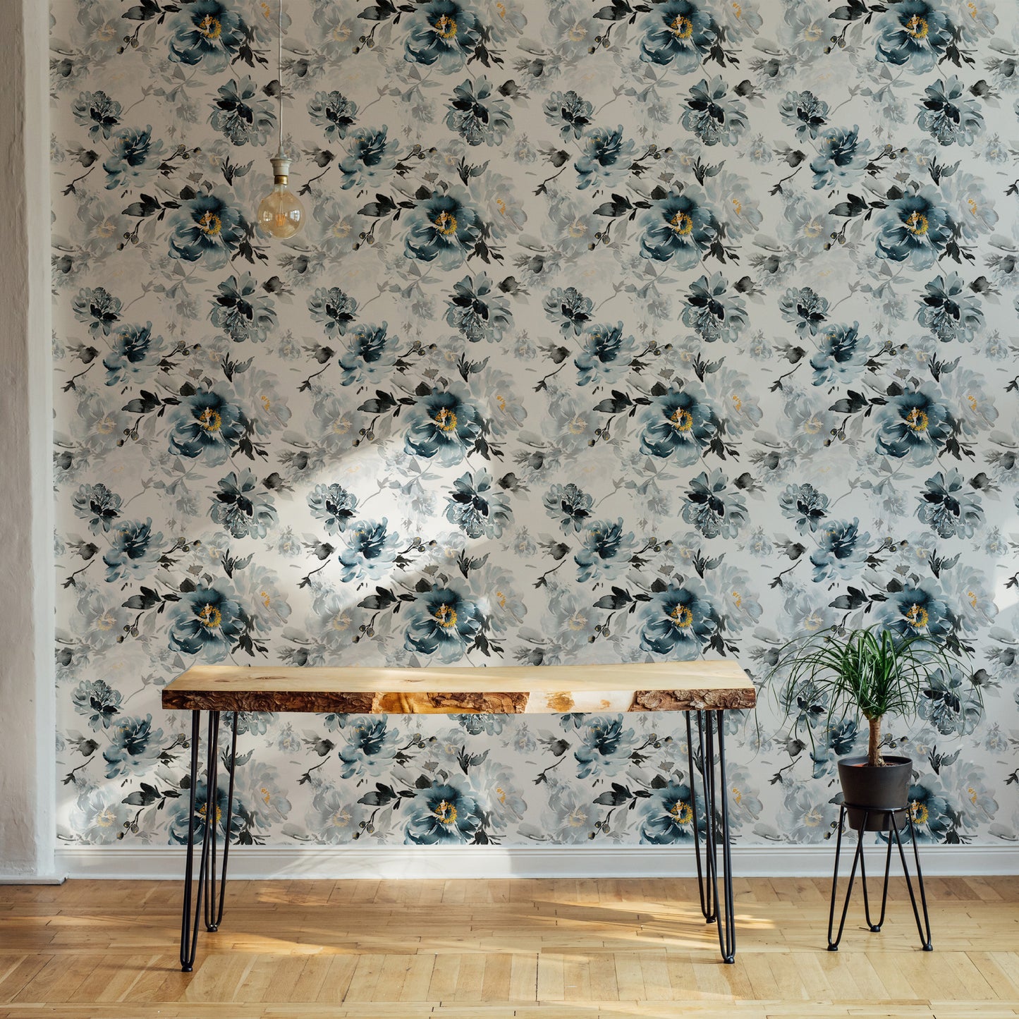 Removable Watercolor Flower Handmade Indigo Wallpaper