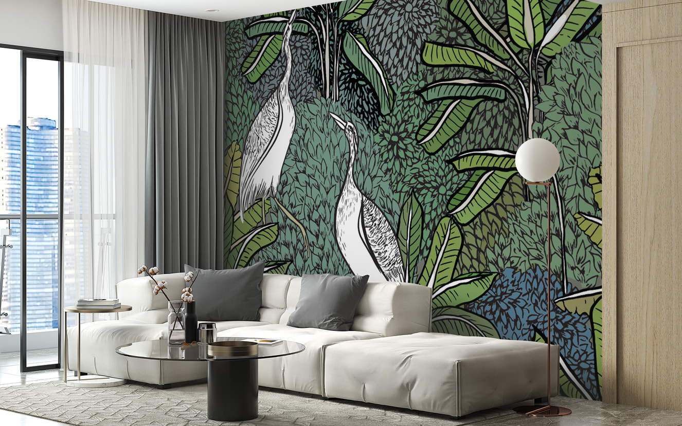 Tropical greenery wallpaper mural design
