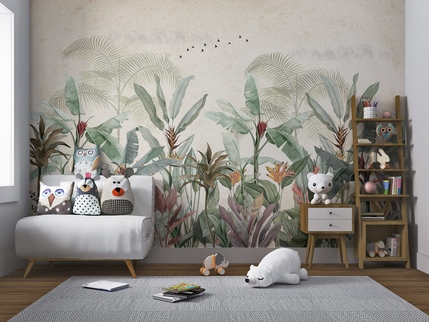 Vintage Tropical Botanical Leaf Mural