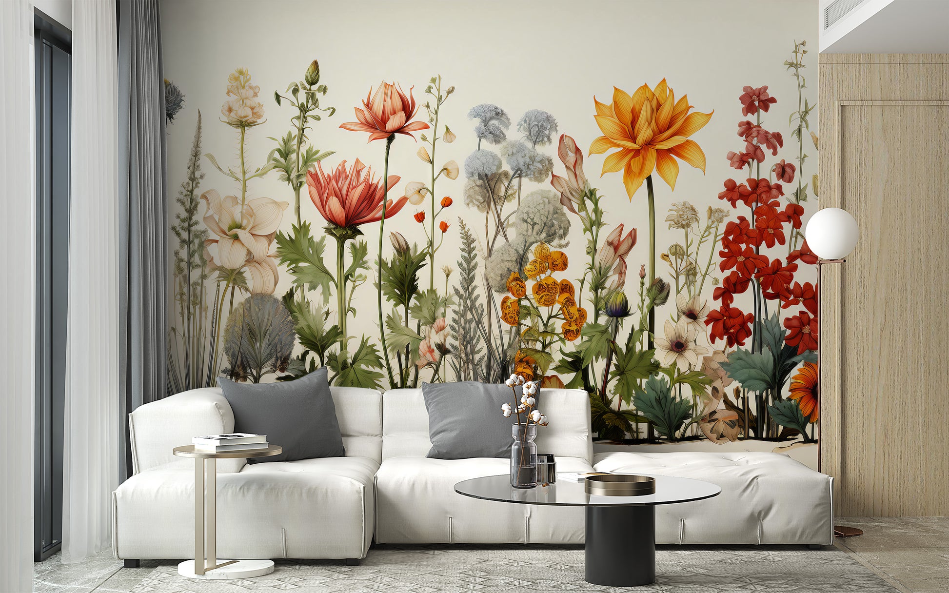 Nature-inspired floral garden mural for modern interiors