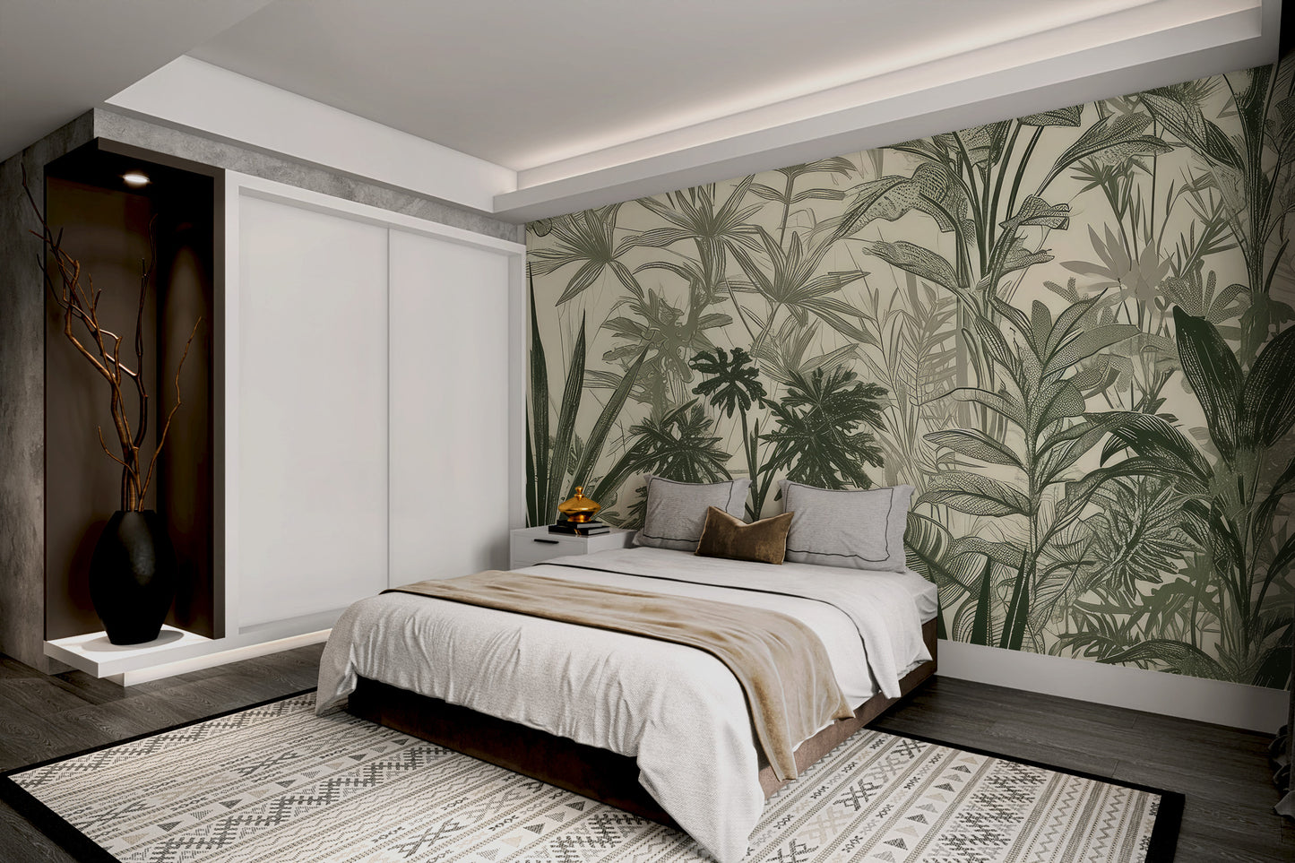 Elegant botanical wallpaper with tropical plants
