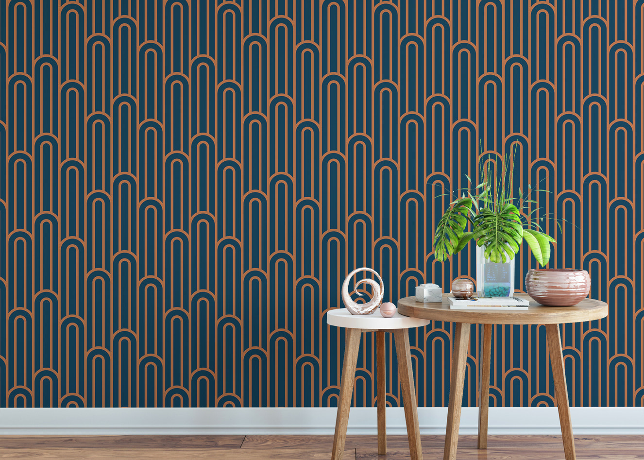 Orange Art Deco arches in abstract design.