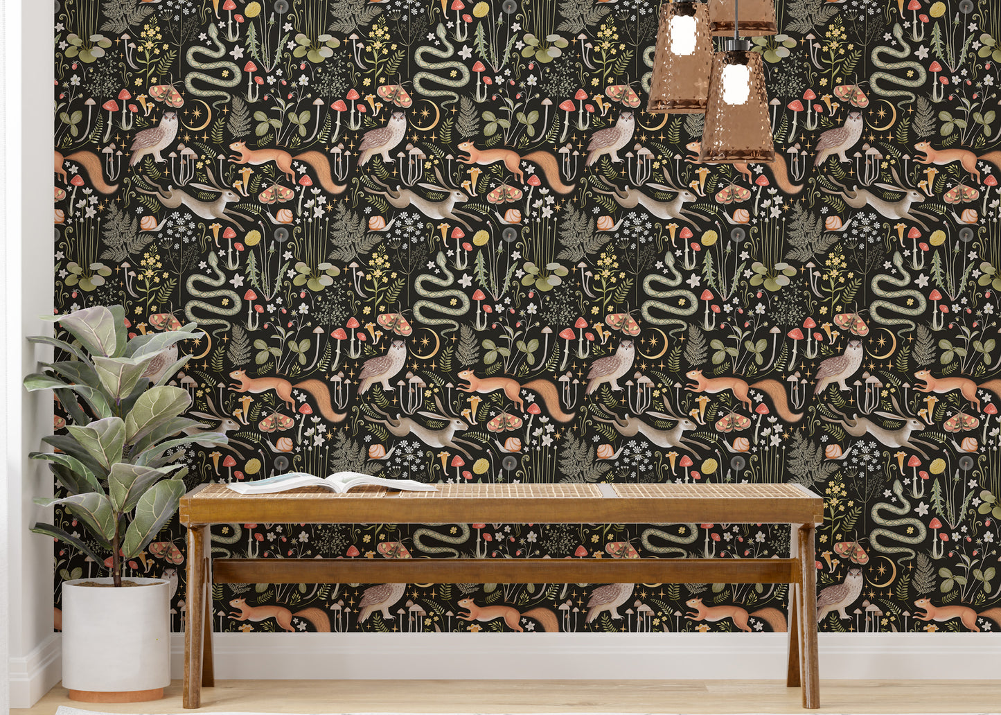 Seamless fairy forest pattern for magical wall decor