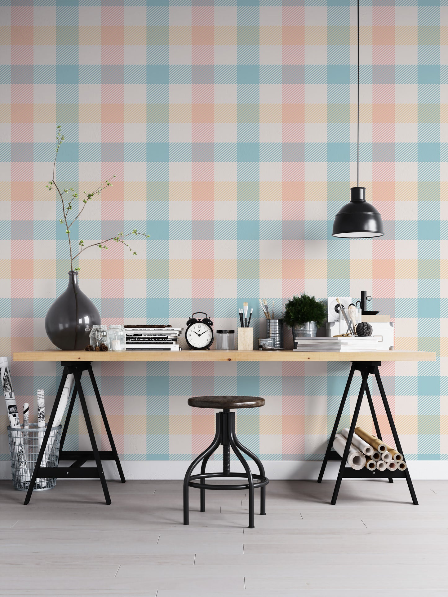 Vichy Pattern Pastel Gingham Stripe Geometric Wallpaper