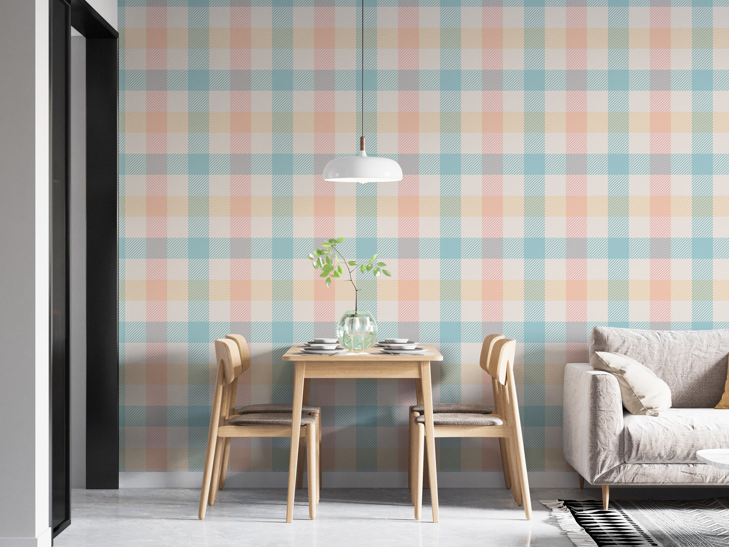 Vichy Pattern Pastel Gingham Stripe Geometric Wallpaper