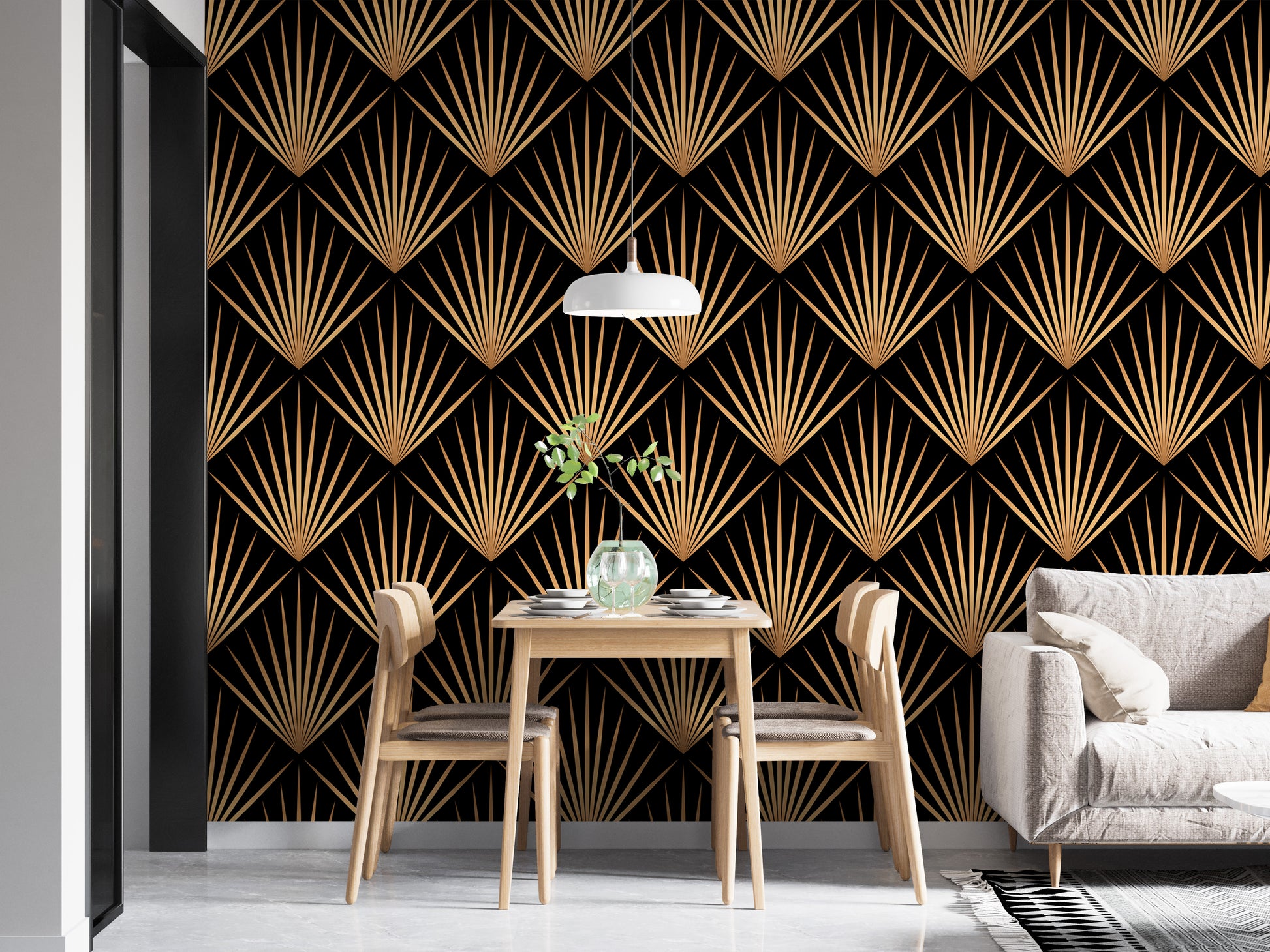 Trellis lines in elegant Art Deco wall decor.