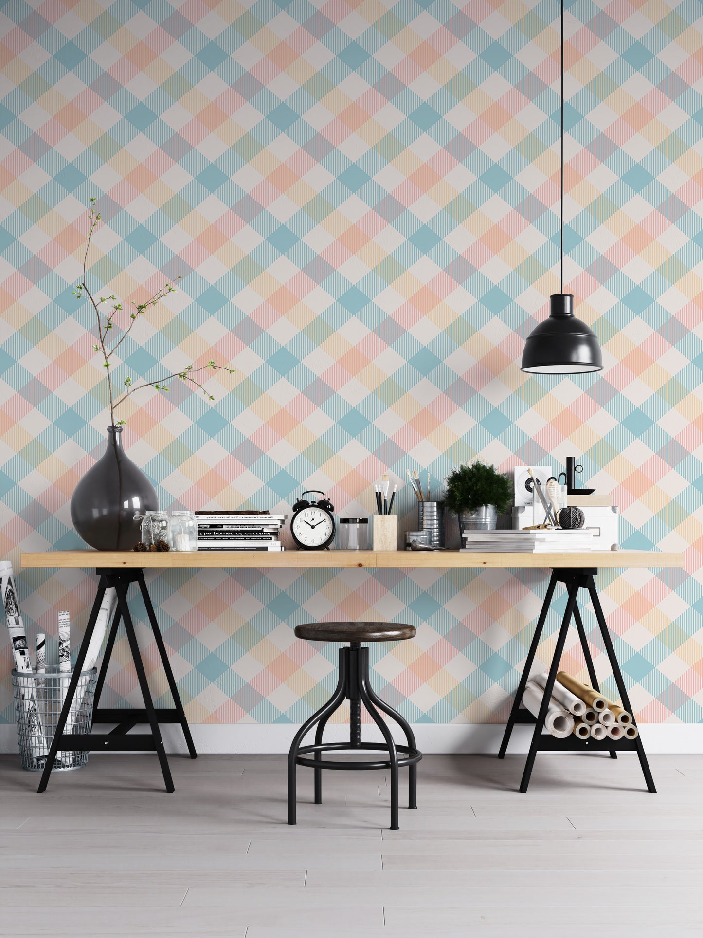 Light Pastel Vichy Graphic Geometric Stripe Wallpaper