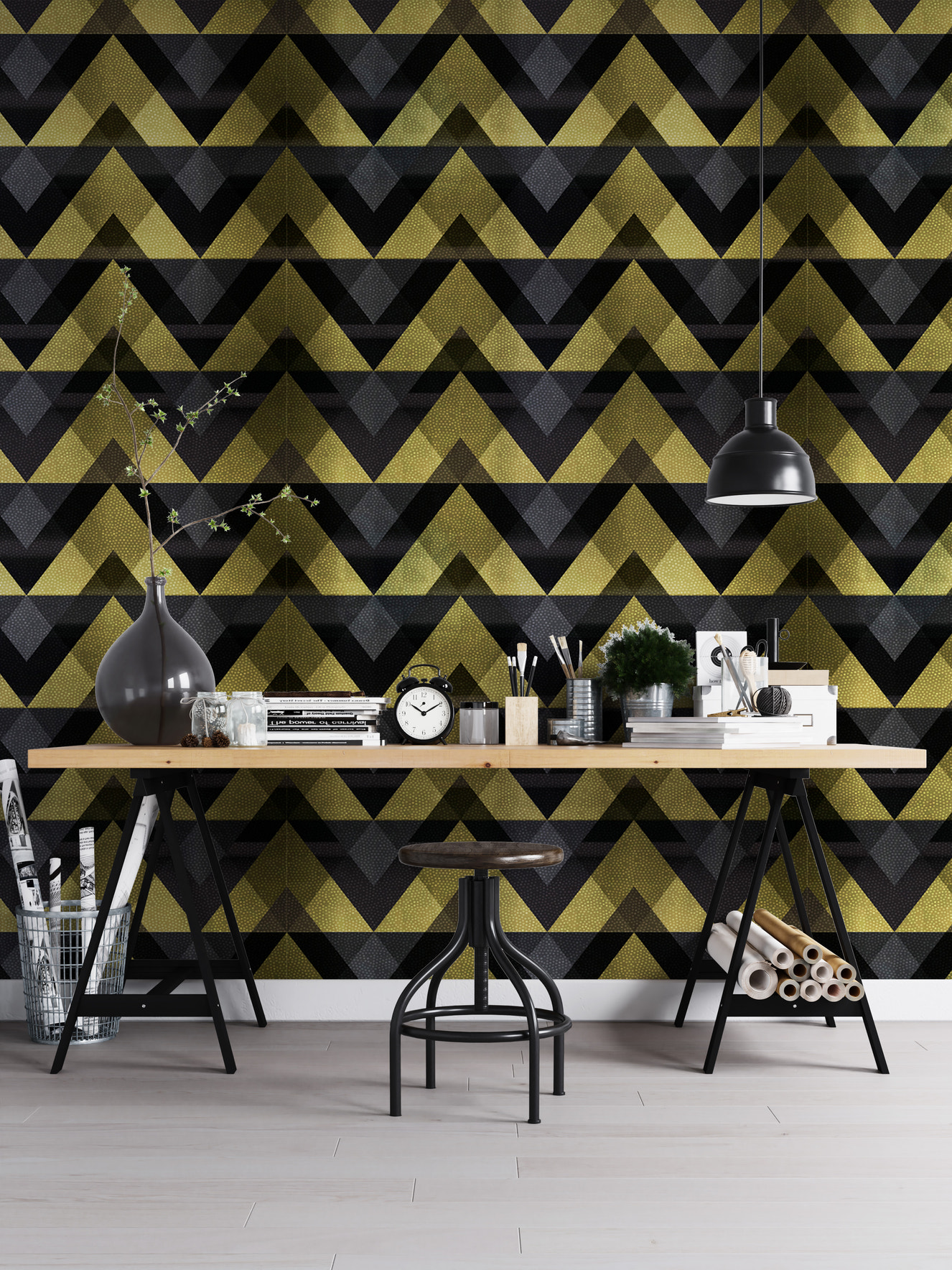 Gold Zigzag Geometric Peel and Stick Wallpaper