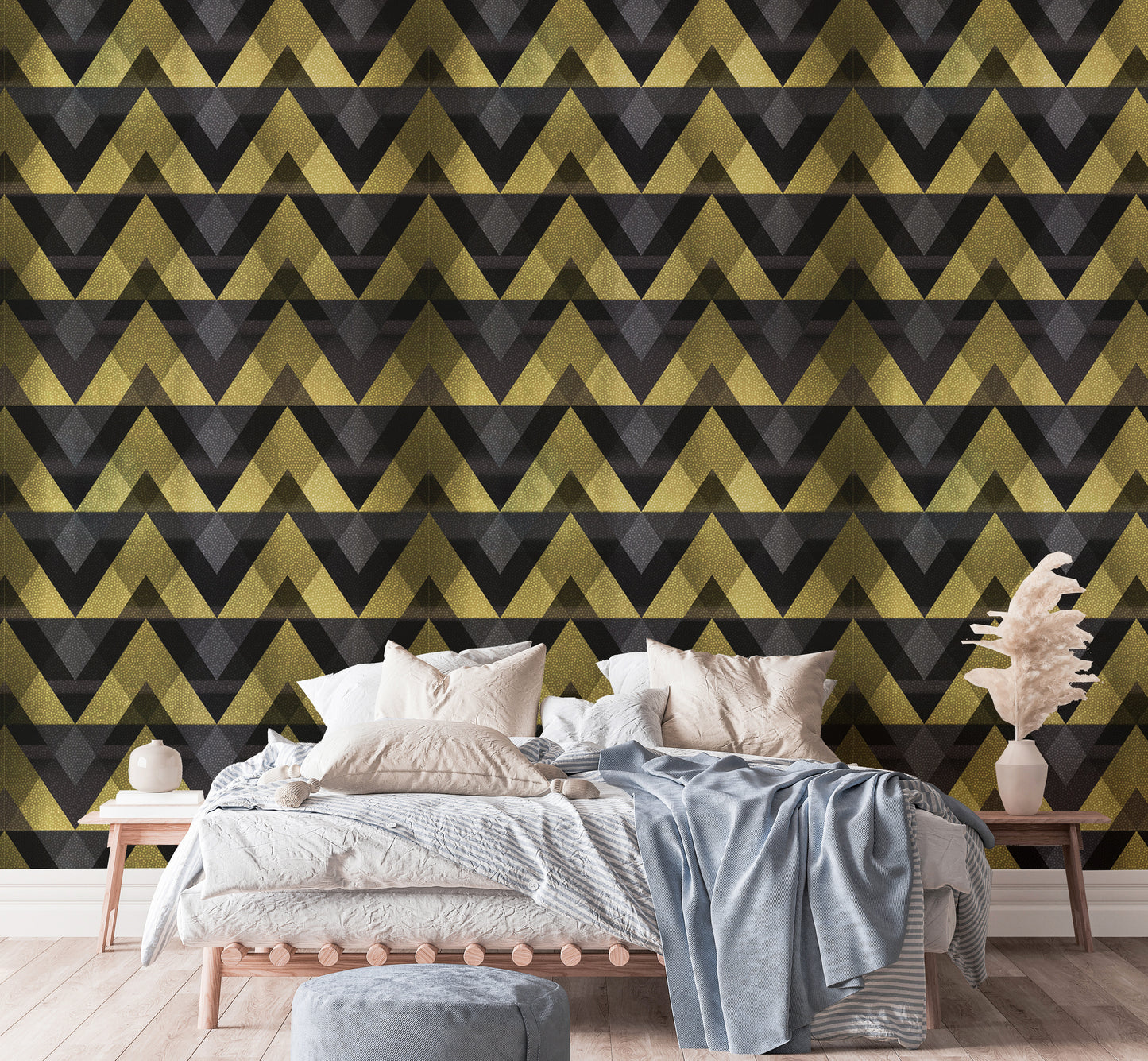 Gold Zigzag Geometric Peel and Stick Wallpaper