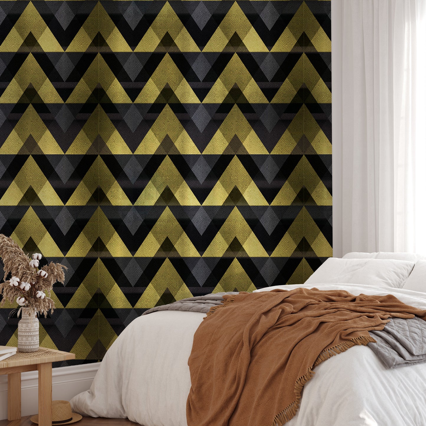 Gold Zigzag Geometric Peel and Stick Wallpaper