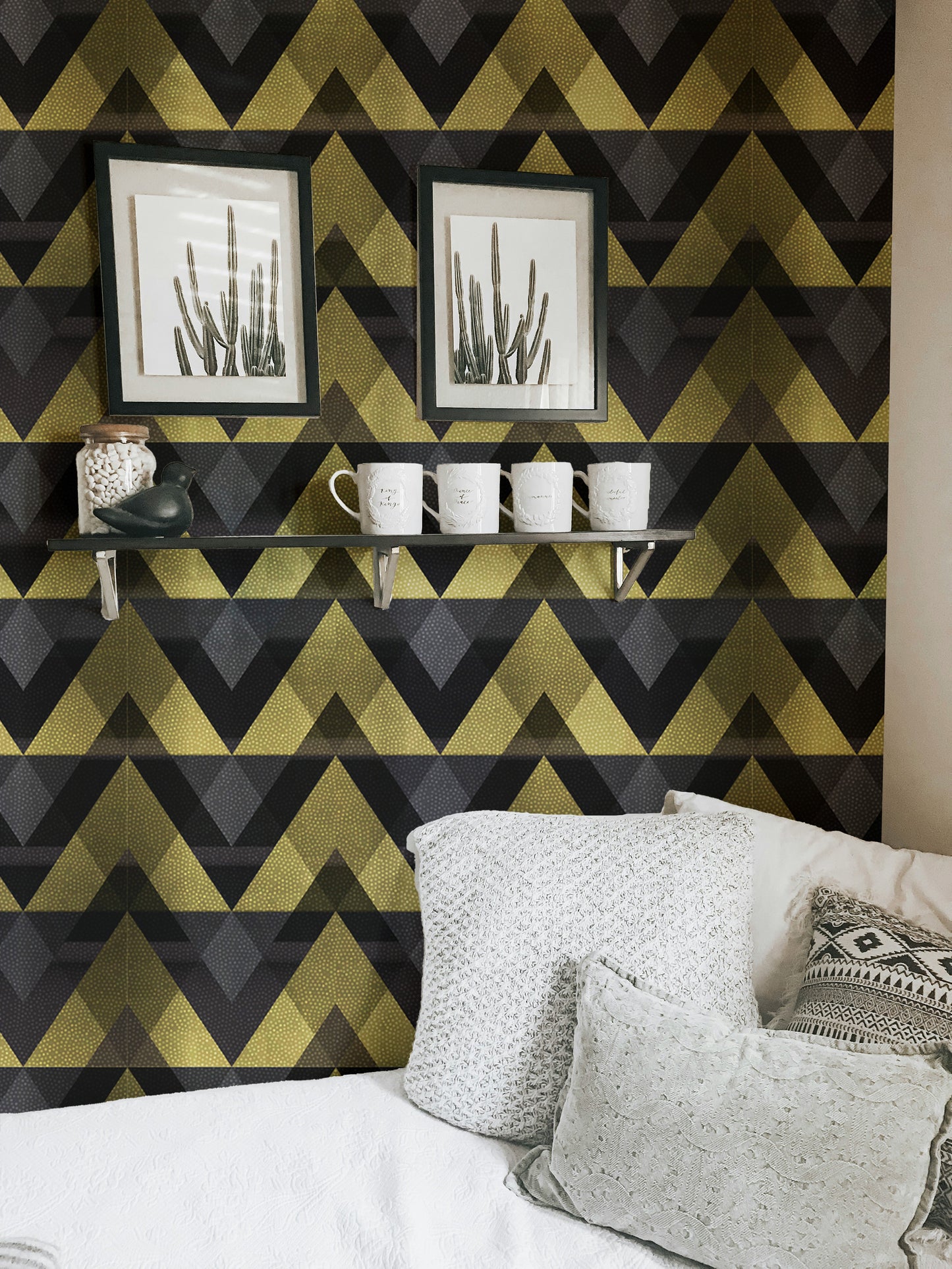 Gold Zigzag Geometric Peel and Stick Wallpaper