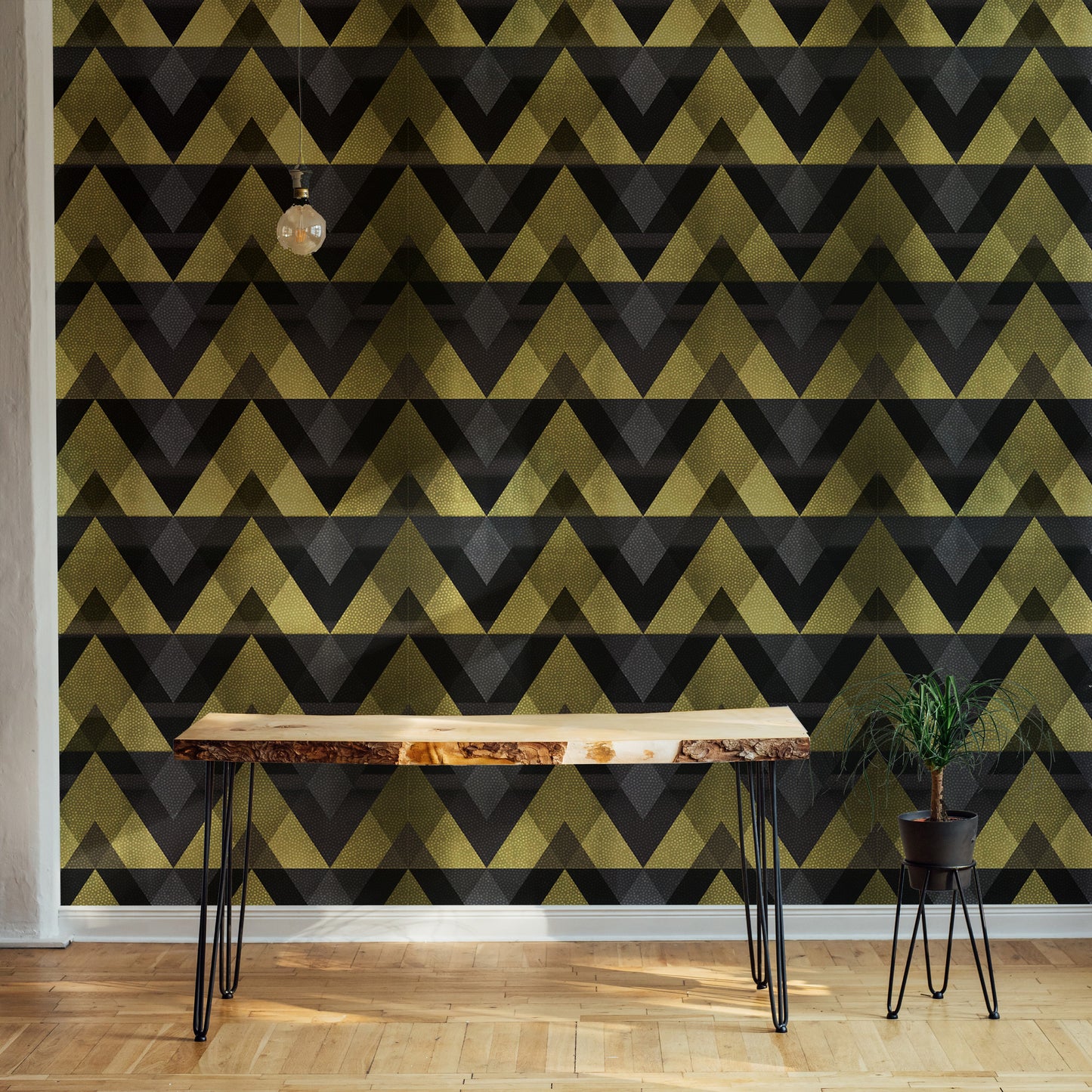 Gold Zigzag Geometric Peel and Stick Wallpaper