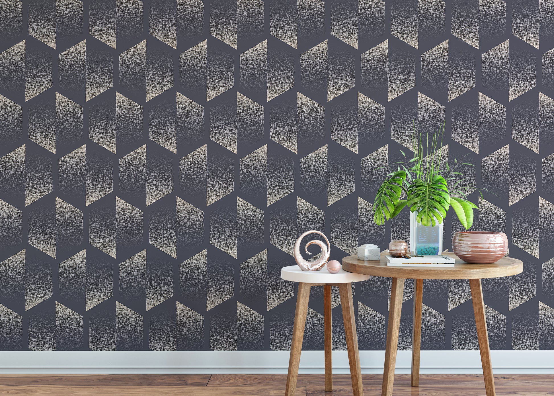 Art Deco split hexagon wallpaper for classic walls.