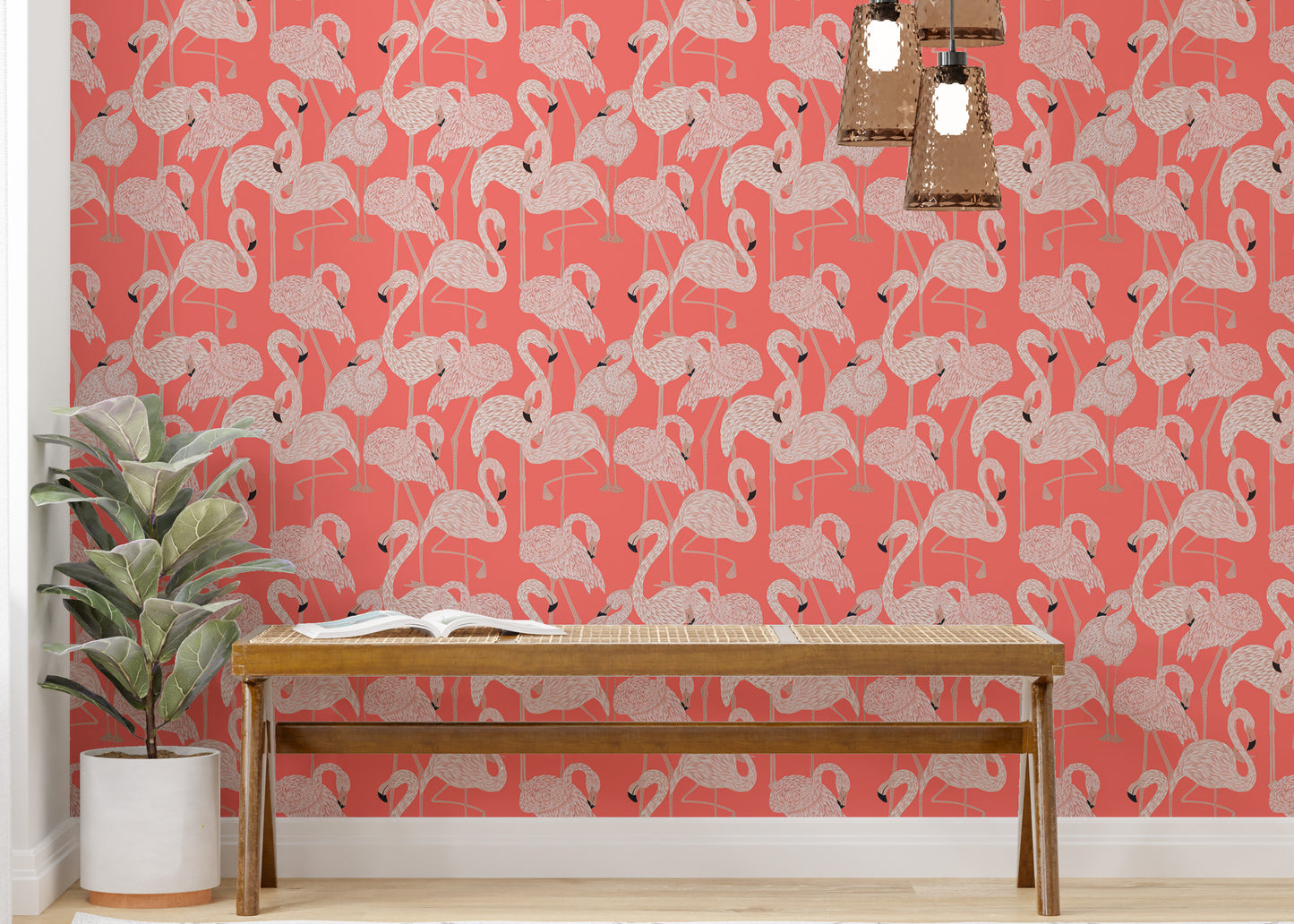 Exotic flamingo-themed wallpaper in soft pink tones