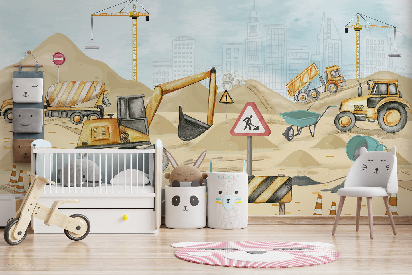 Kids Construction Yard Wall Mural Design