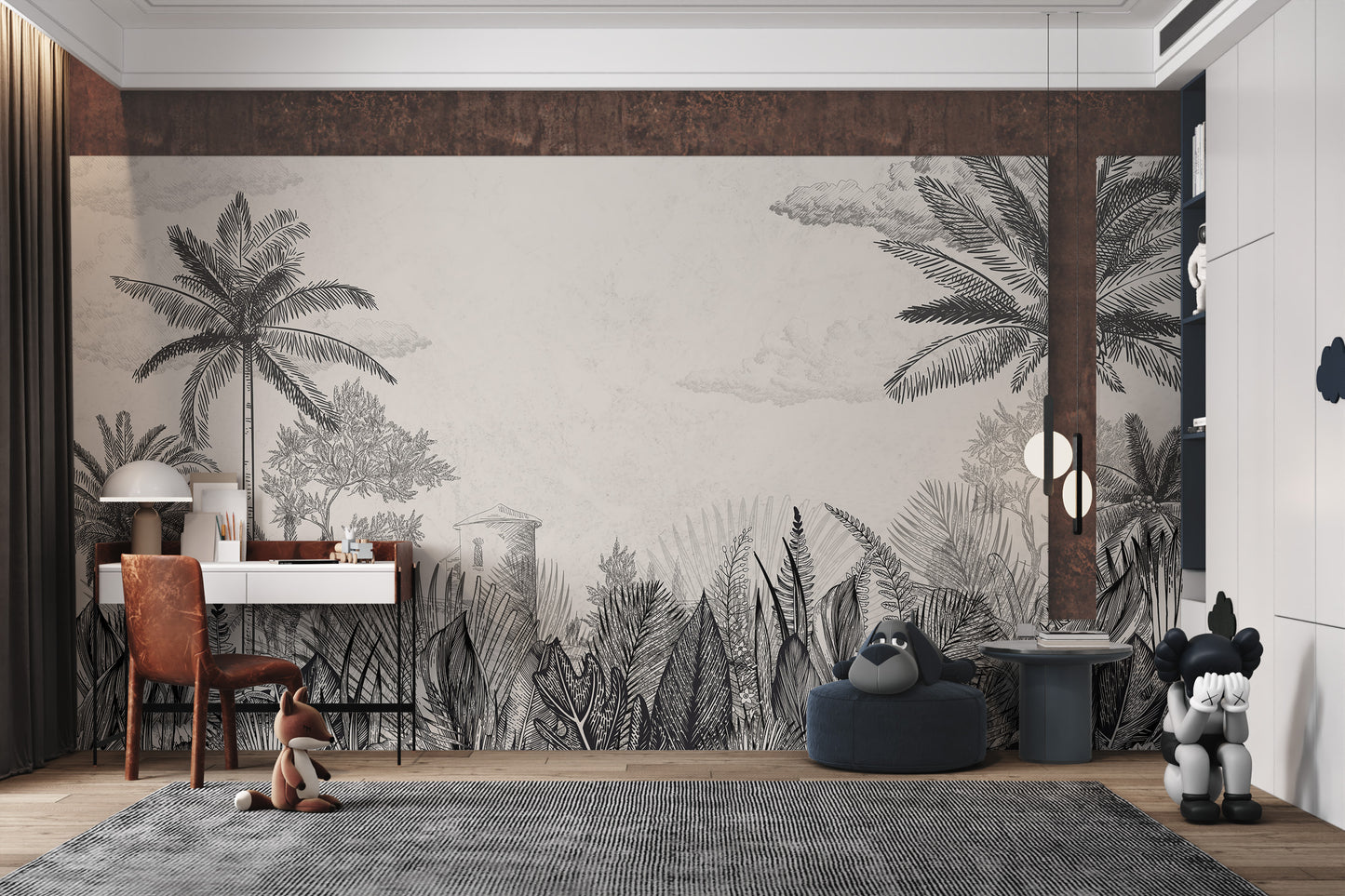 Vintage Tropical Botanical Monochrome Mural