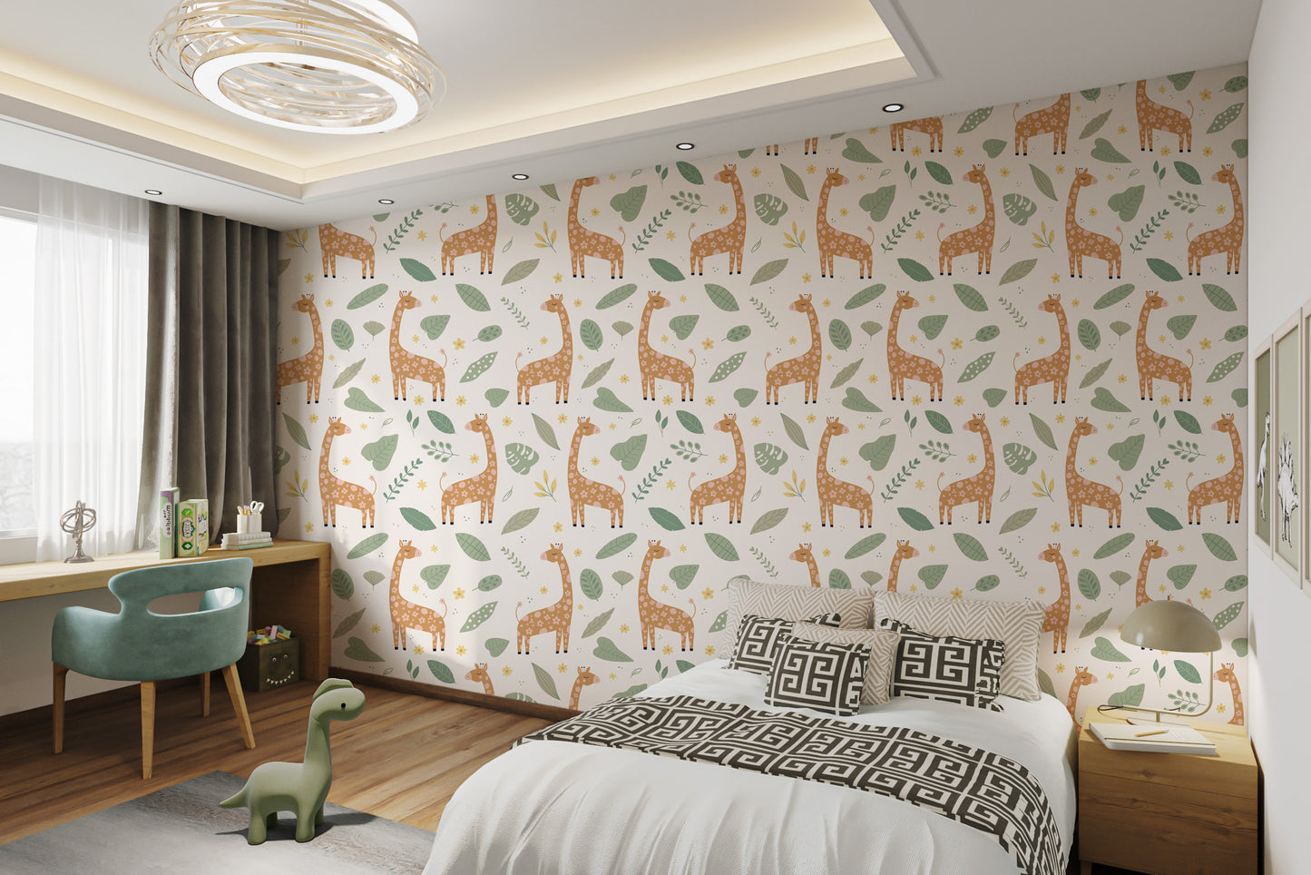 Giraffe and Leaves Wallpaper Mural - Yellow