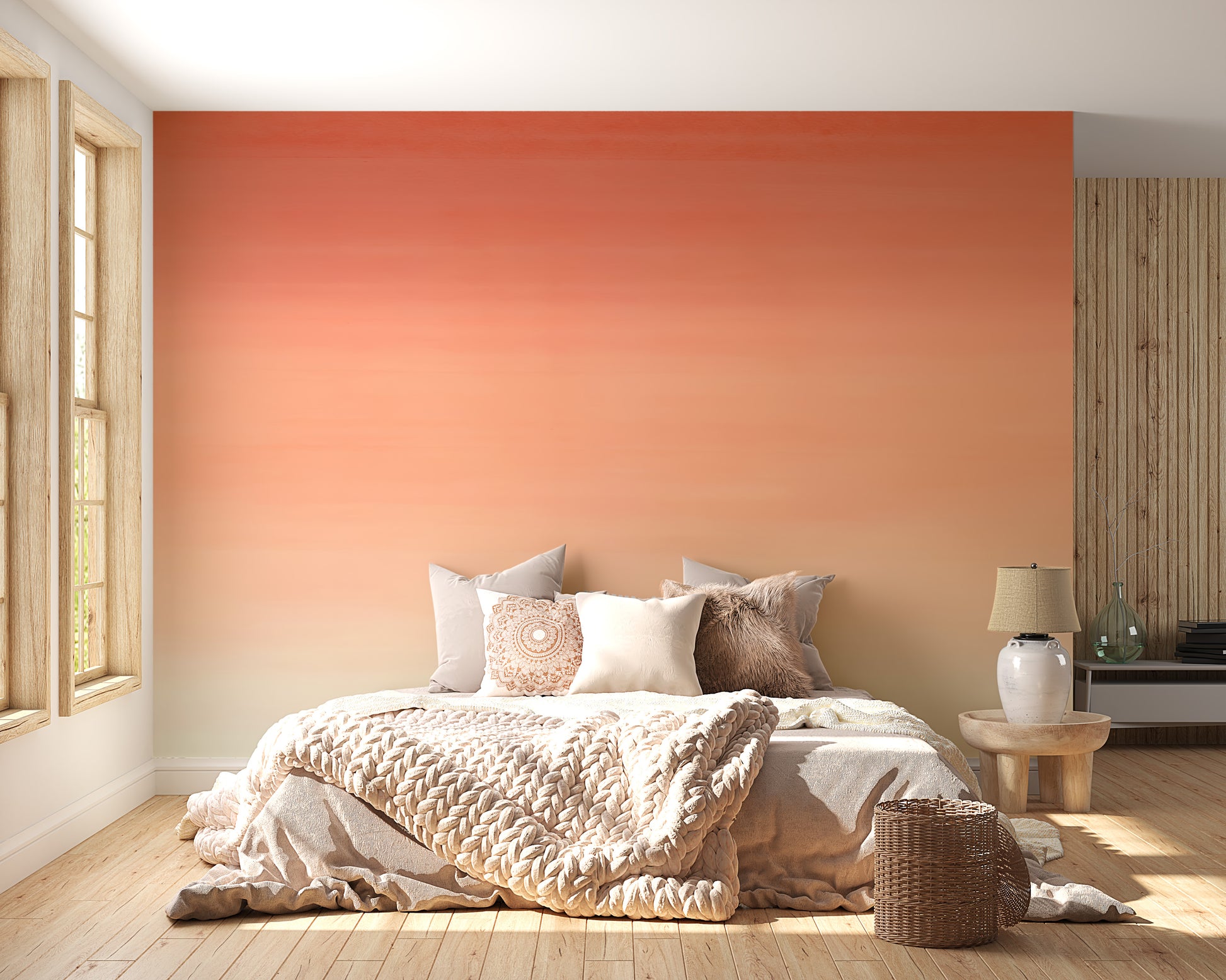 Warm-toned wall mural showcasing a subtle orange fade
