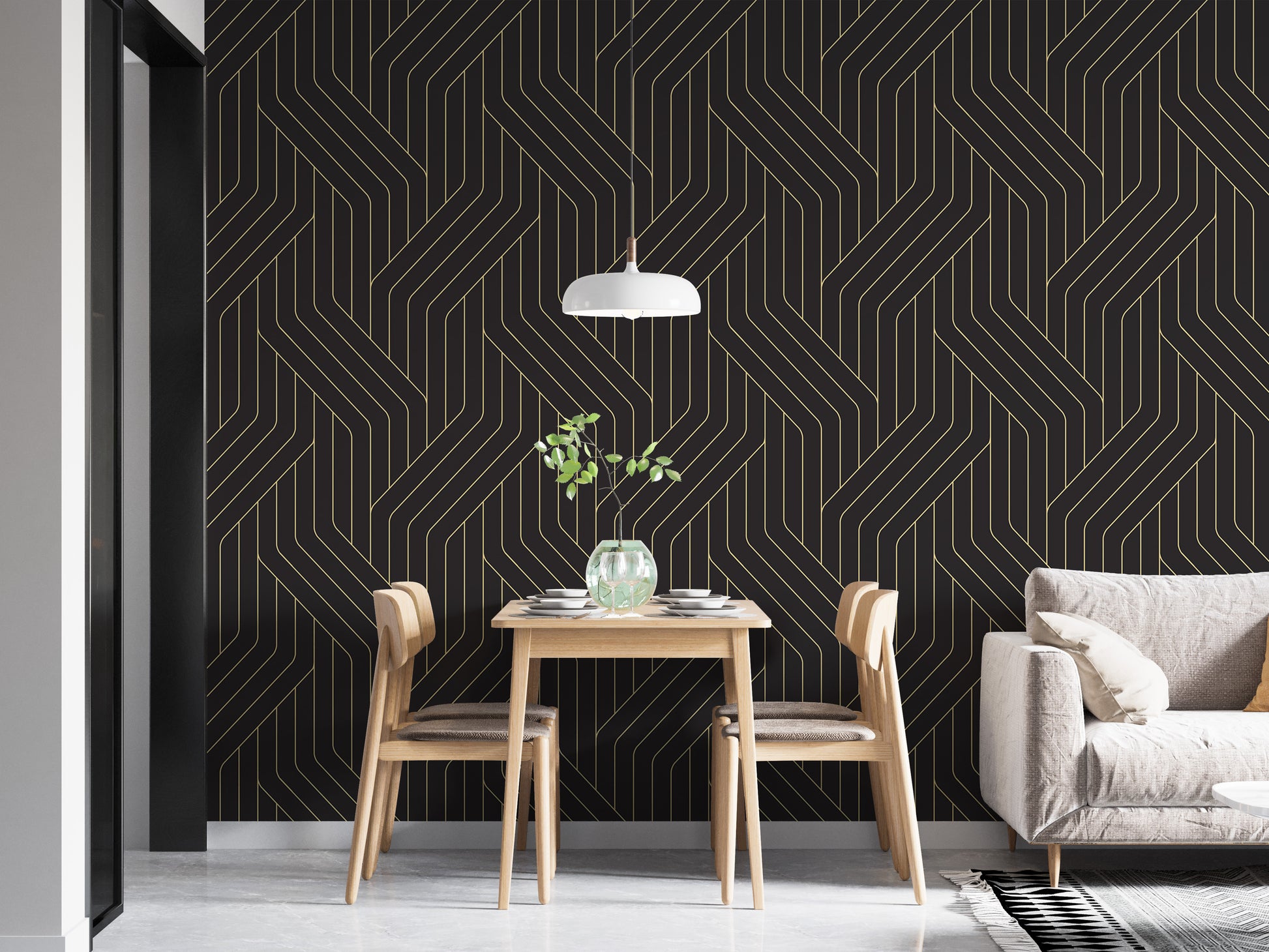 Luxurious black and gold line wall pattern.