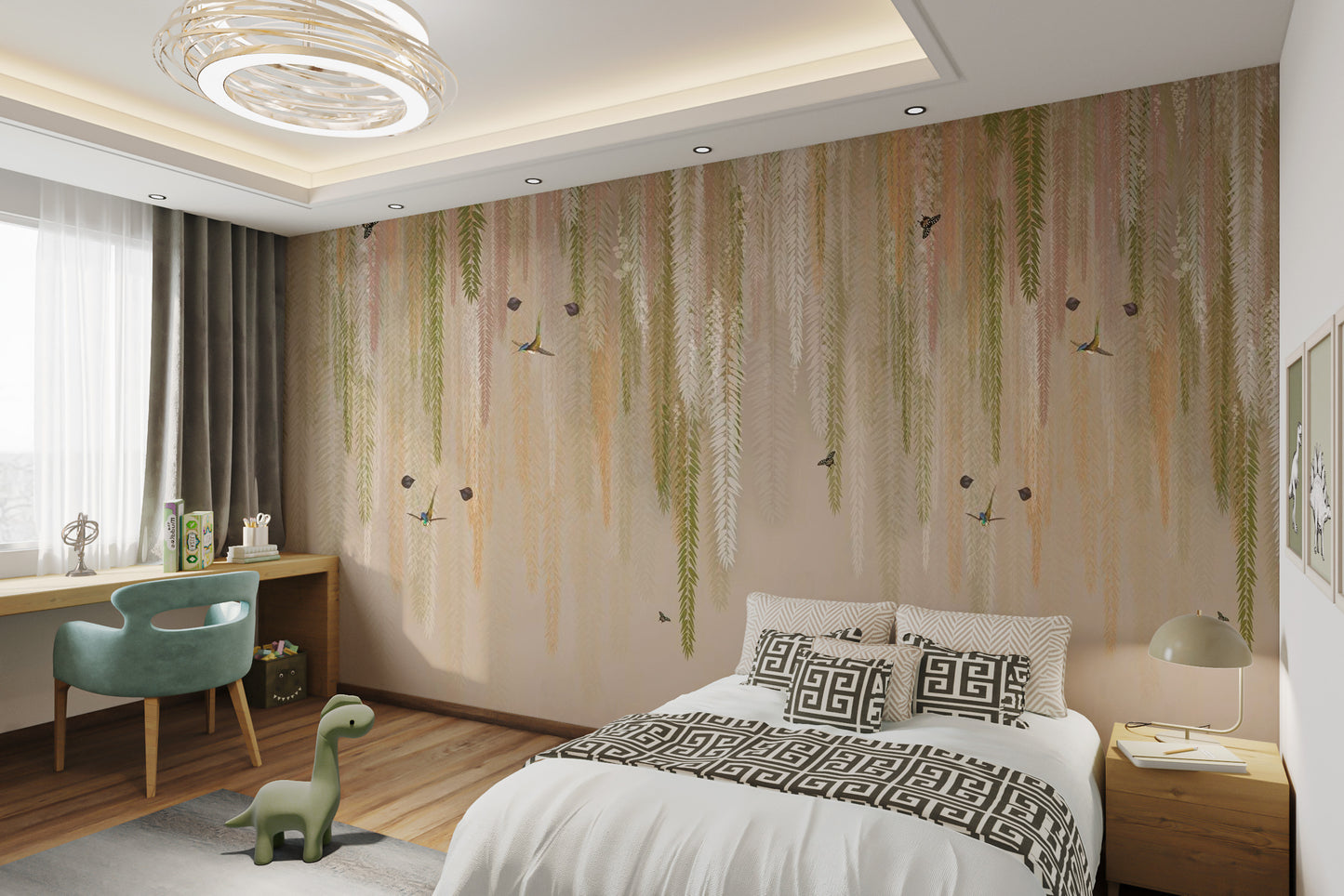 Hanging Leaves Wallpaper Mural - Beige