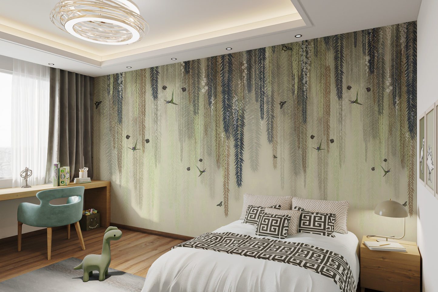 Hanging Leaves Wallpaper Mural - Green