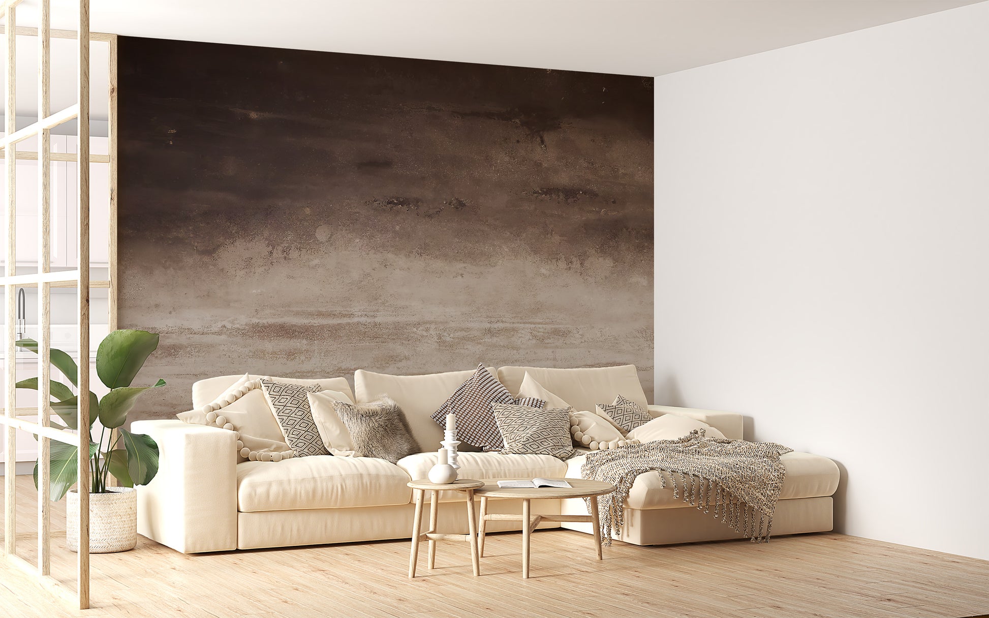 Misty Brown Horizon Wallpaper Mural for a warm ambiance