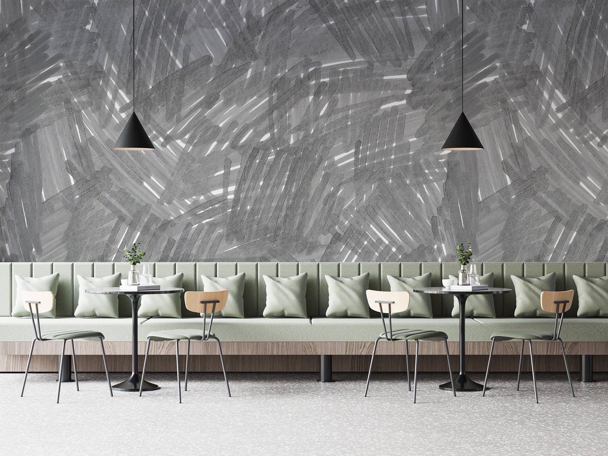 Elegant wall mural with layered grey brushstroke effects
