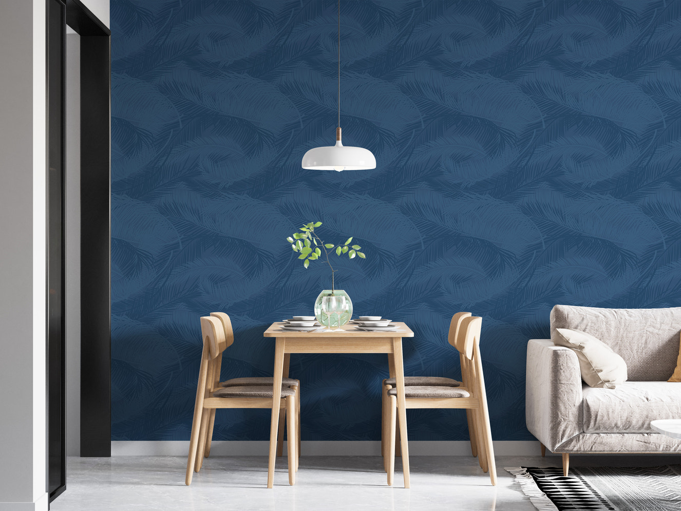 Blue Color Palm Leaves Silhouette Removable Wallpaper