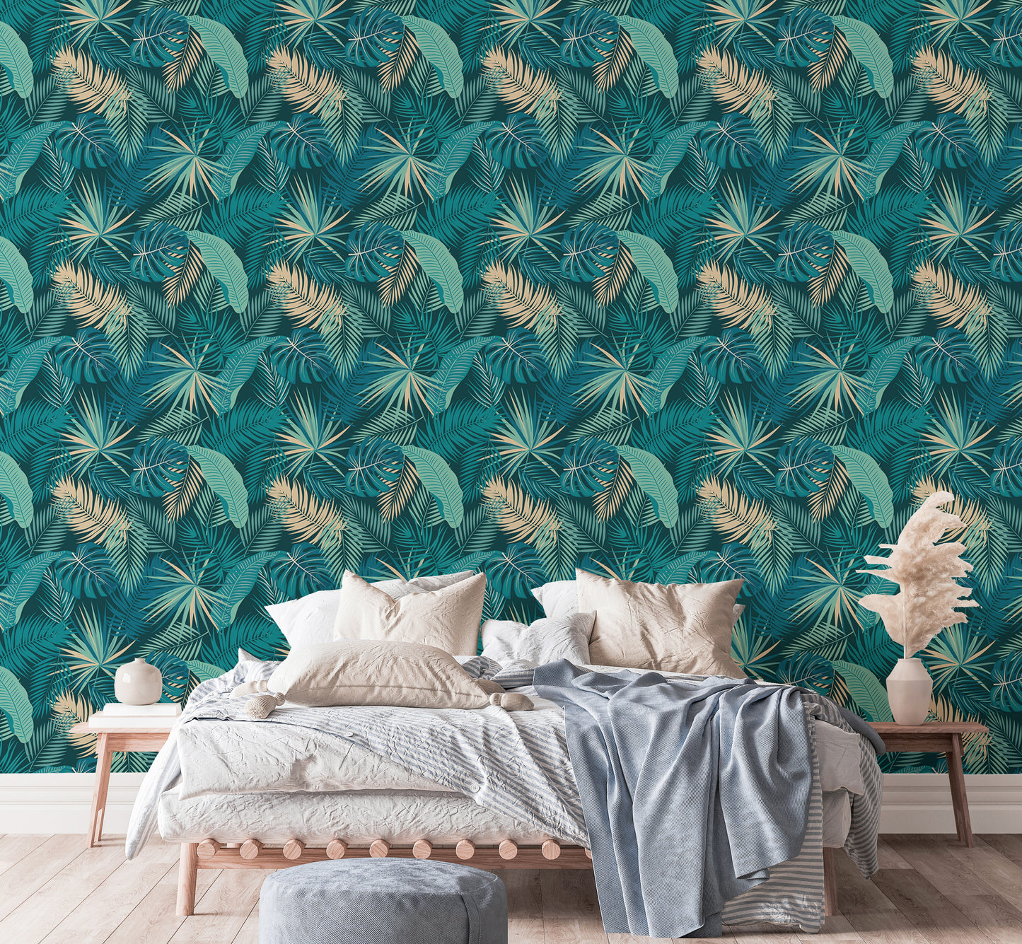 Tropical Jungle Palm Leaves Seamless Pattern Wallpaper