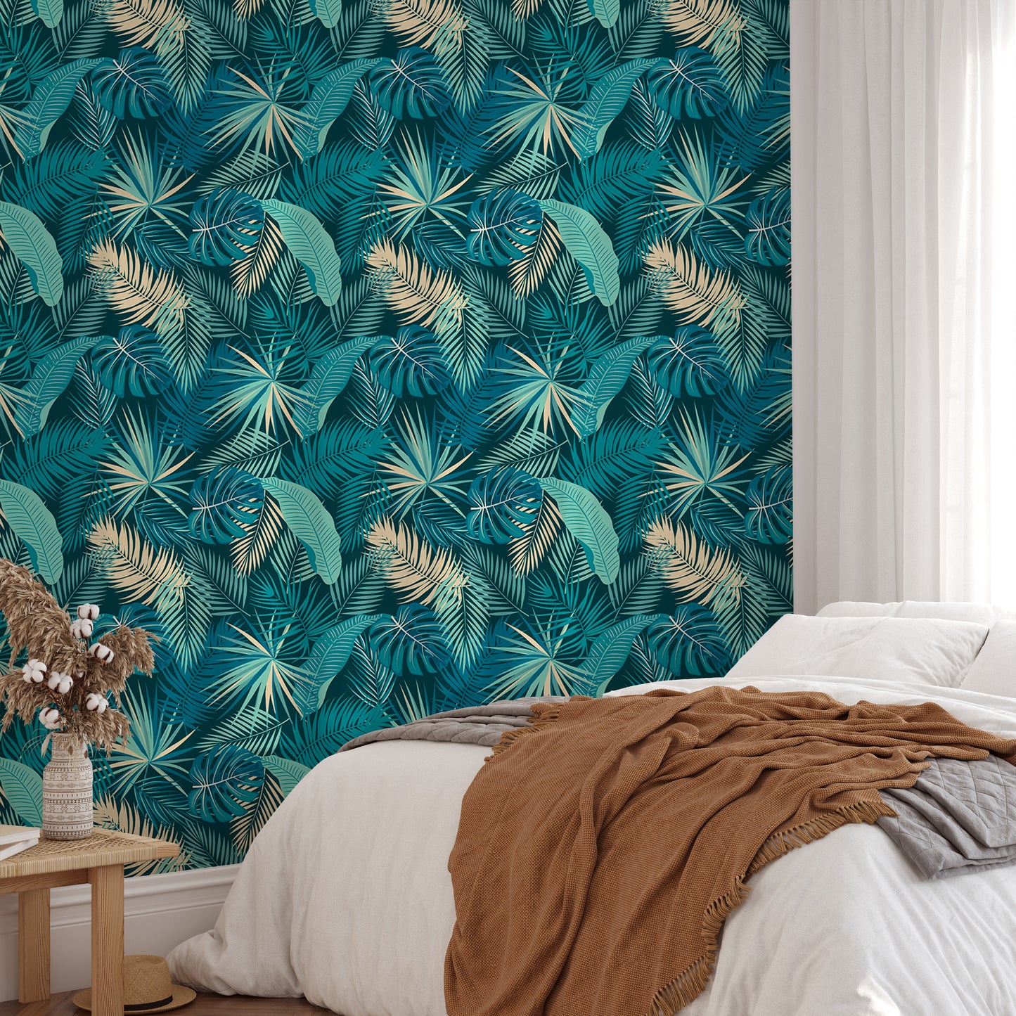 Tropical Jungle Palm Leaves Seamless Pattern Wallpaper