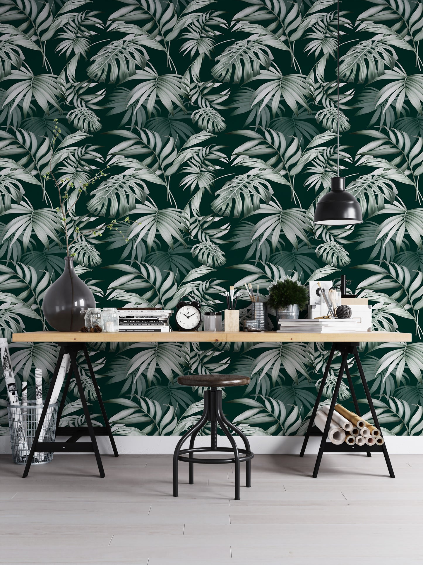 Exotic Jungle Tropical Green Leaves Repeat Wallpaper