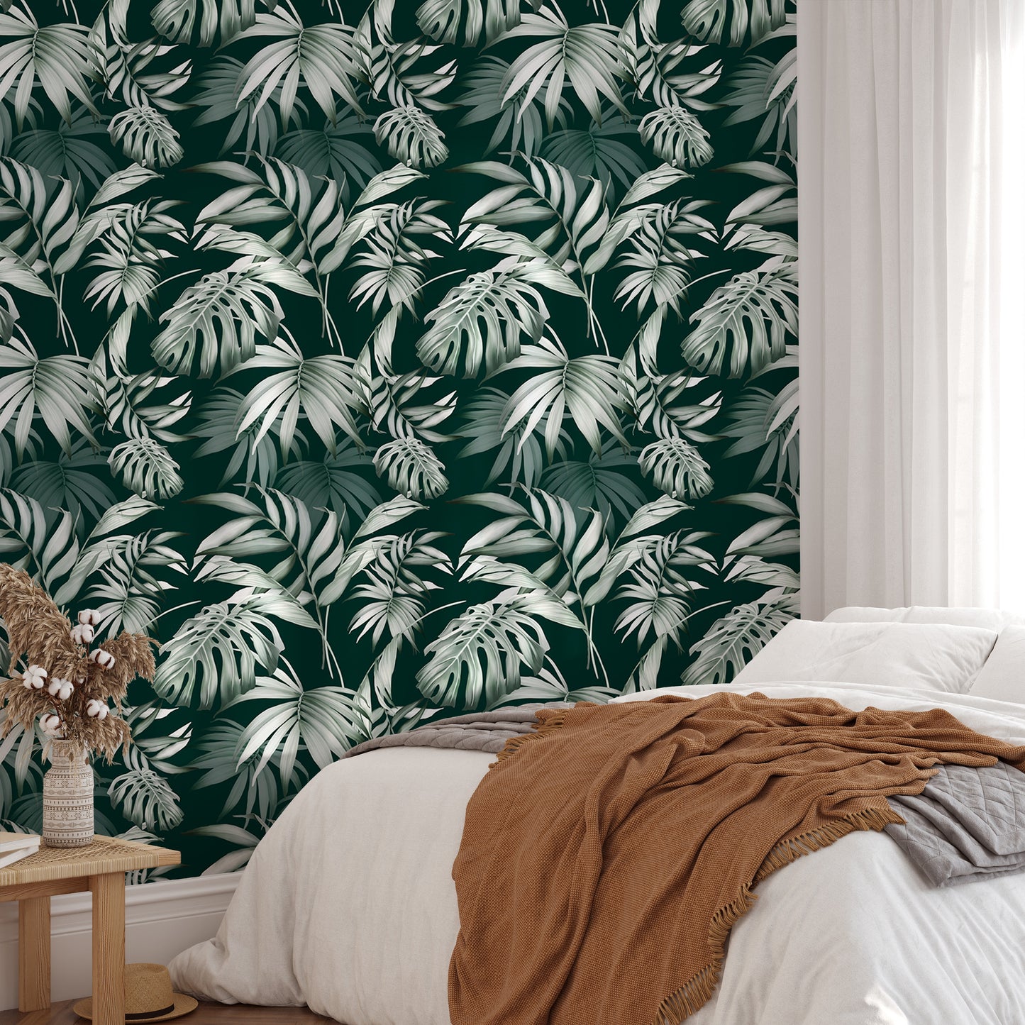 Exotic Jungle Tropical Green Leaves Repeat Wallpaper