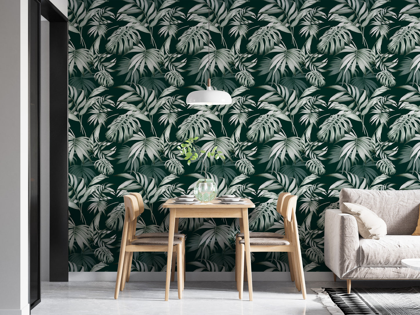 Exotic Jungle Tropical Green Leaves Repeat Wallpaper