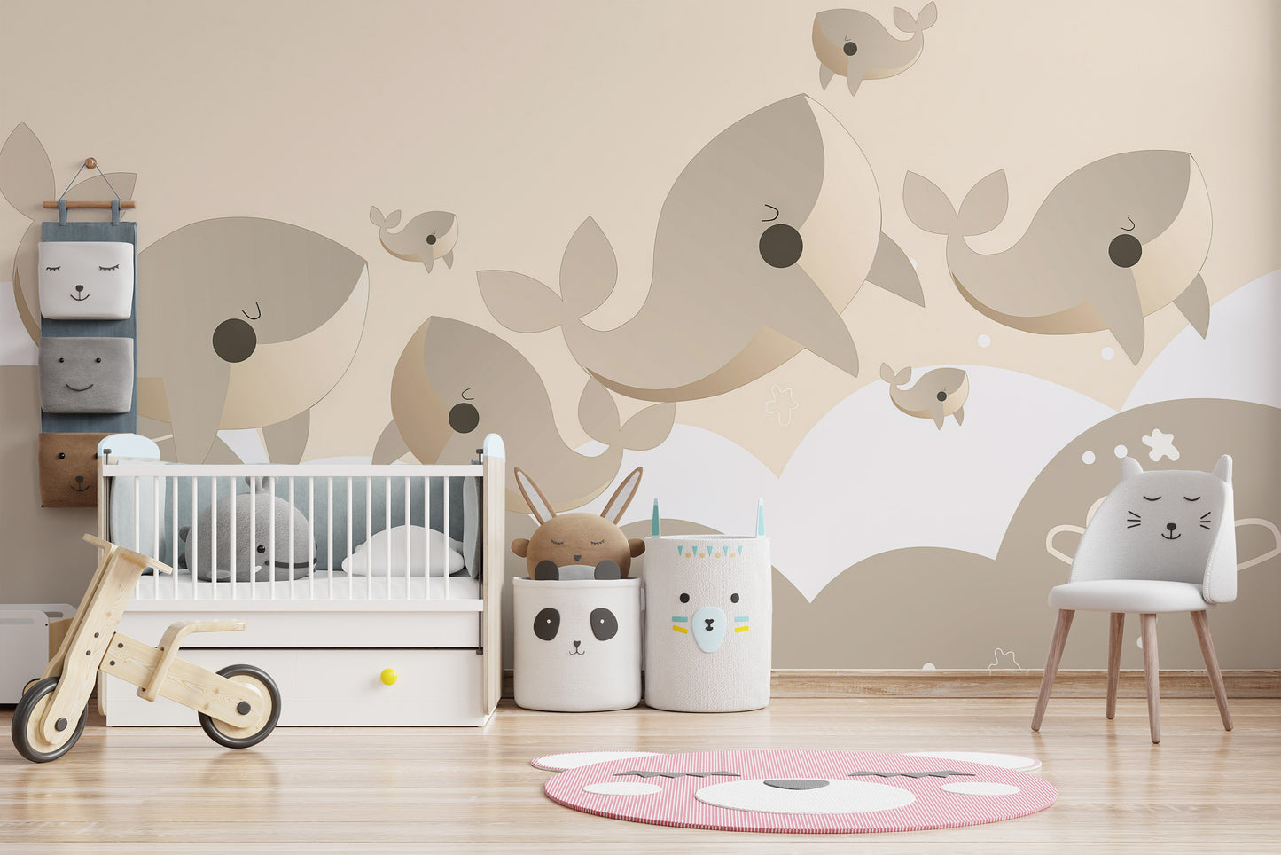 Playful Whales Nursery Wallpaper Mural for your walls