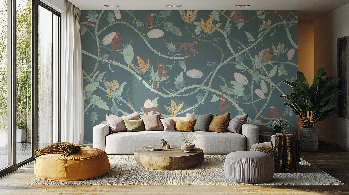 Removable monkeys wallpaper mural for vibrant interiors