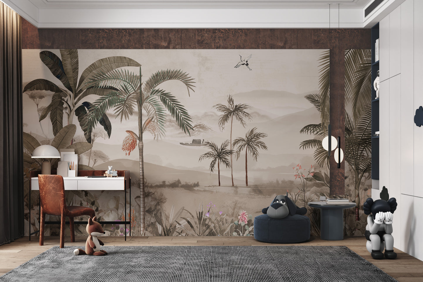 Vintage Tropical Jungle Landscape Wallpaper