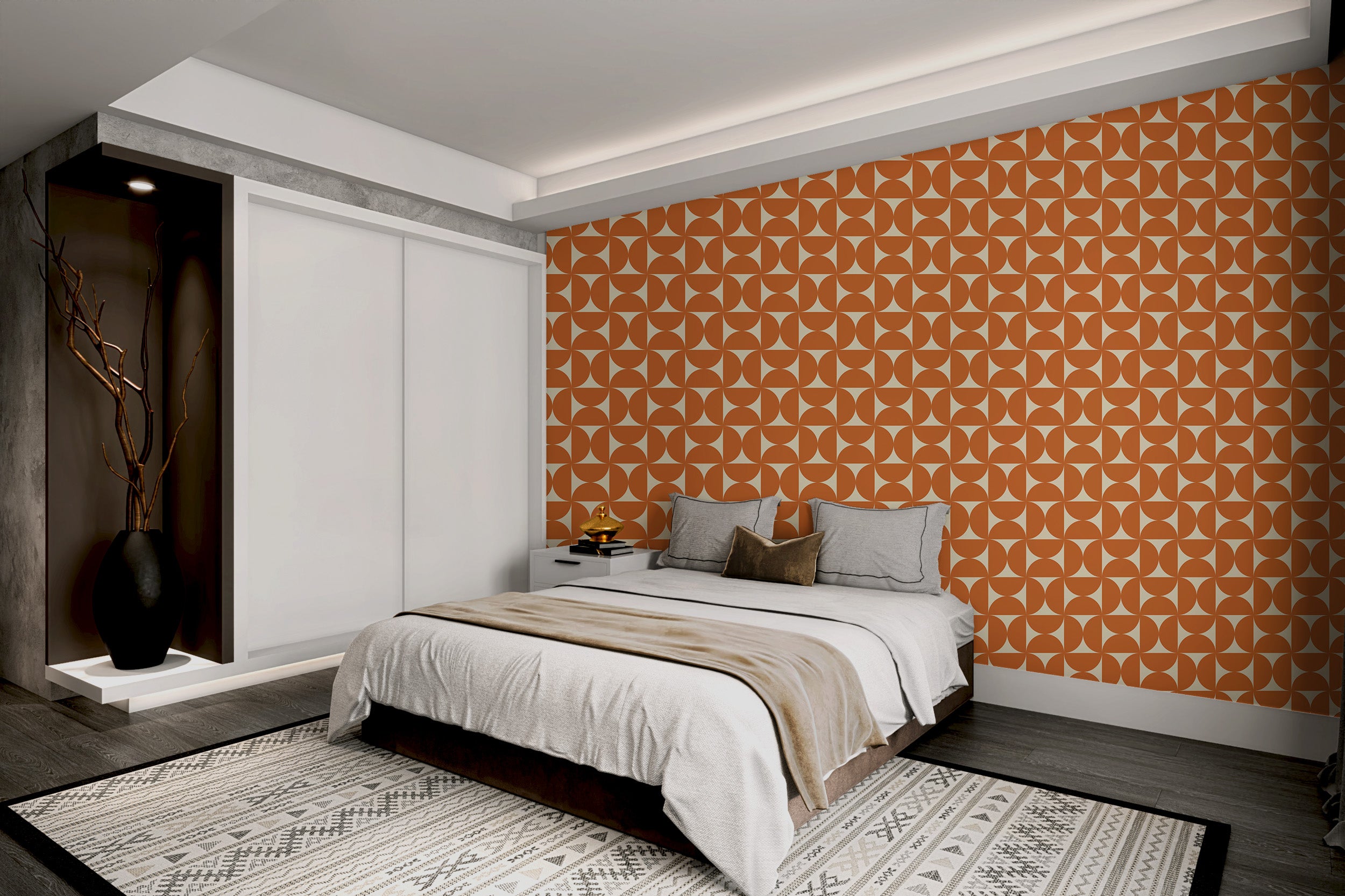 Orange and white pattern wall mural
