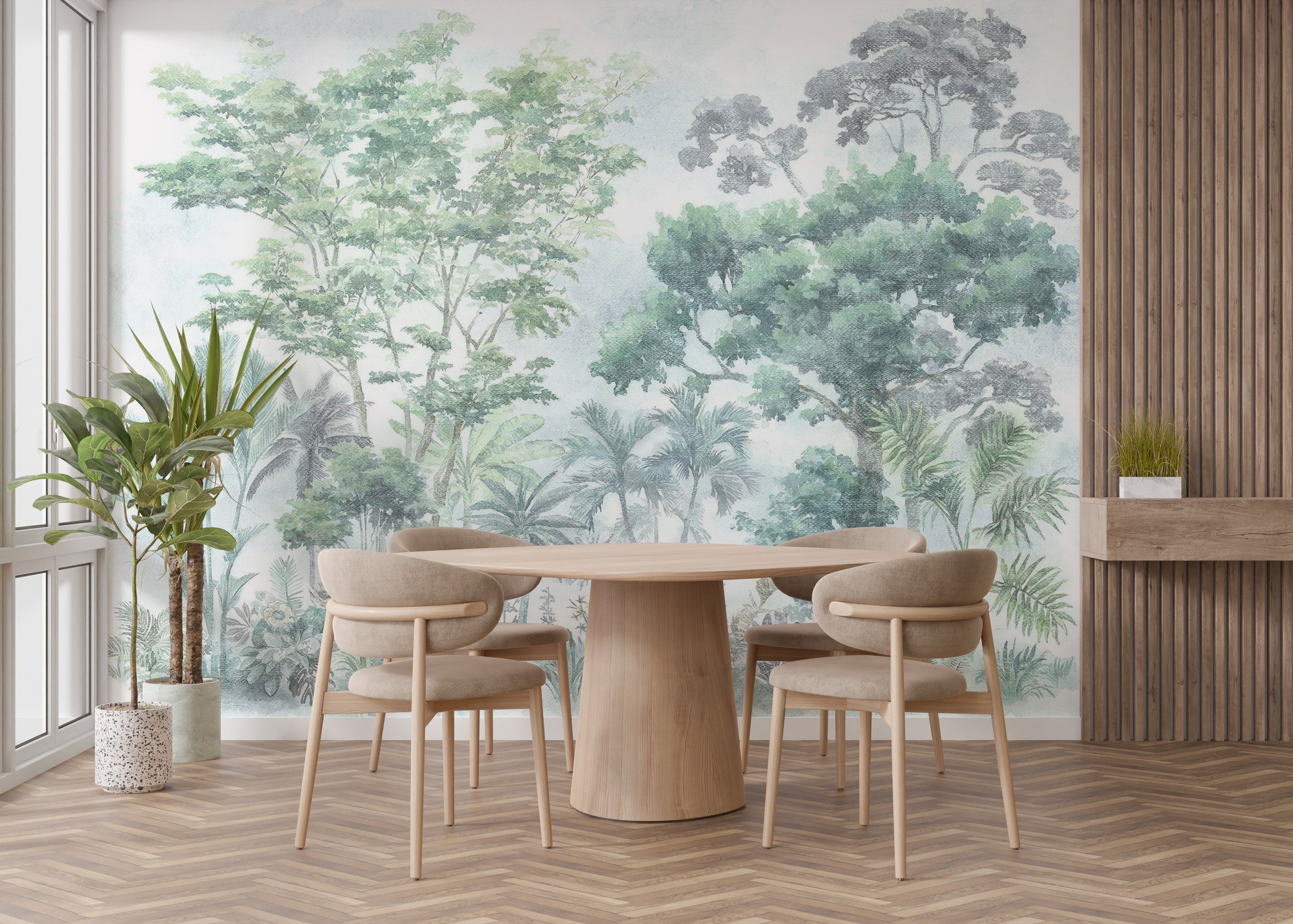 Lush green tropical jungle wallpaper for vibrant rooms