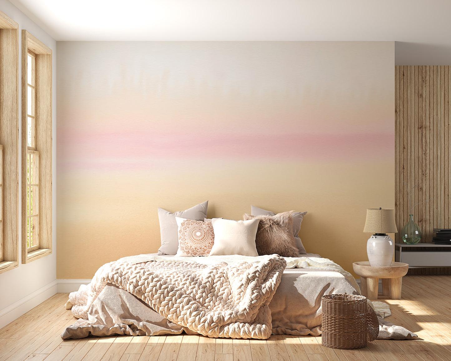 Sunset-inspired ombre mural with soothing, blended colors
