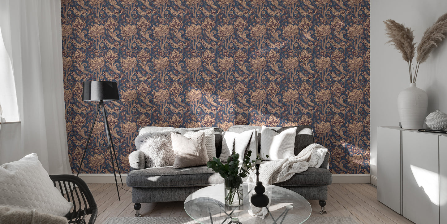 Old Retro Vintage Indian Floral Backdrop Paisley Wallpaper