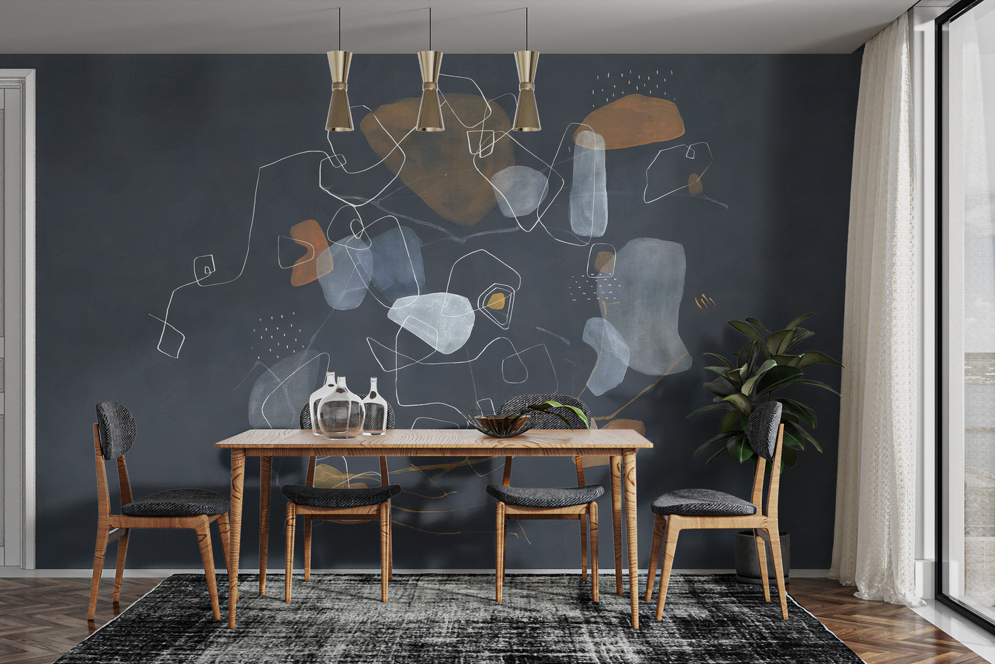 Modern blue abstract art mural for trendy interiors