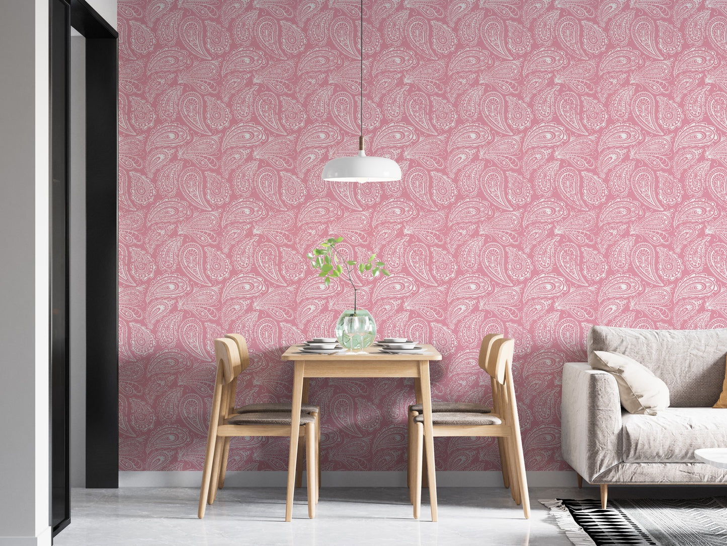 Pink Color Hand Drawn Paisley Ornament Wallpaper