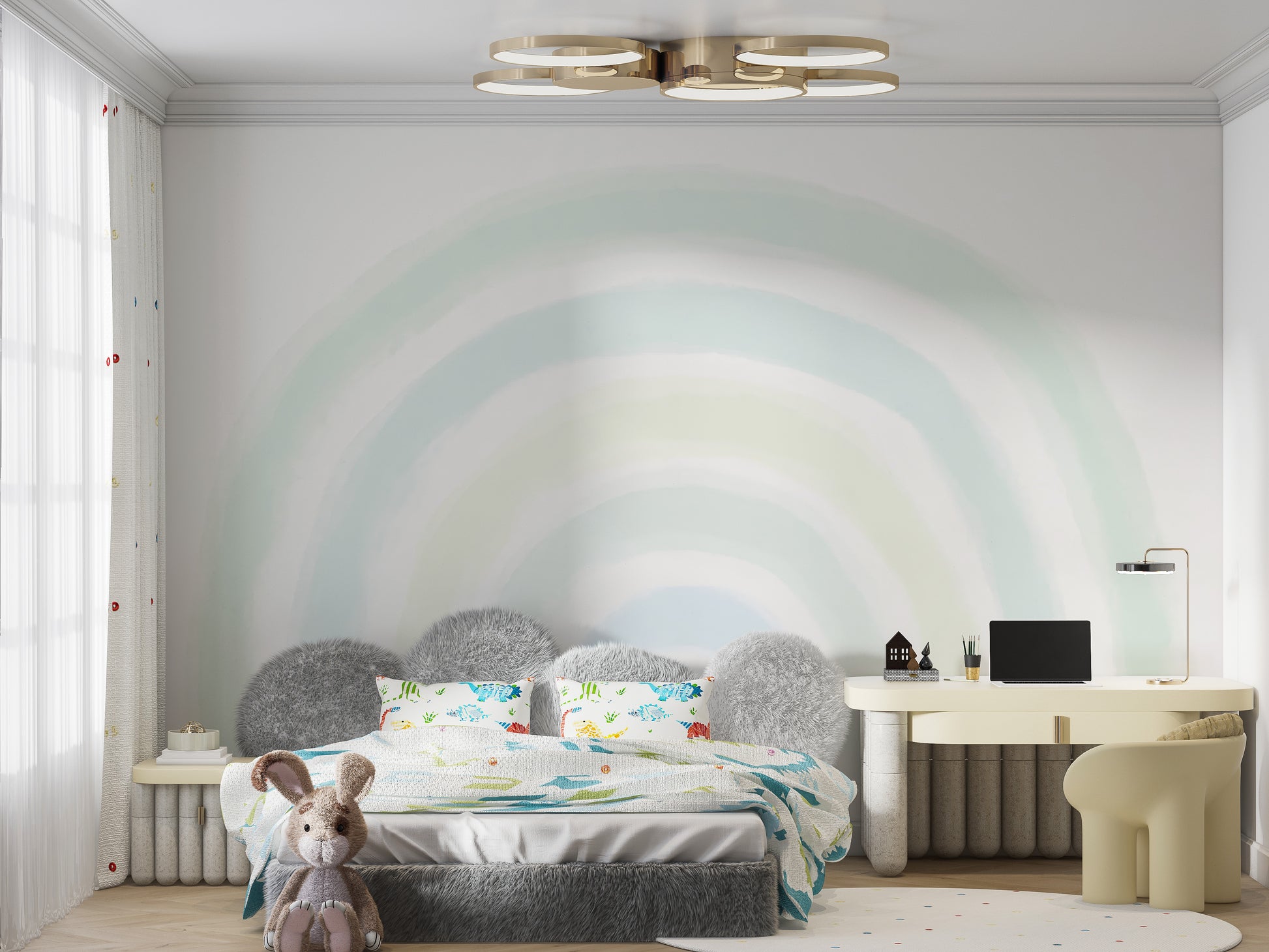 Green rainbow kids wallpaper with playful color design
