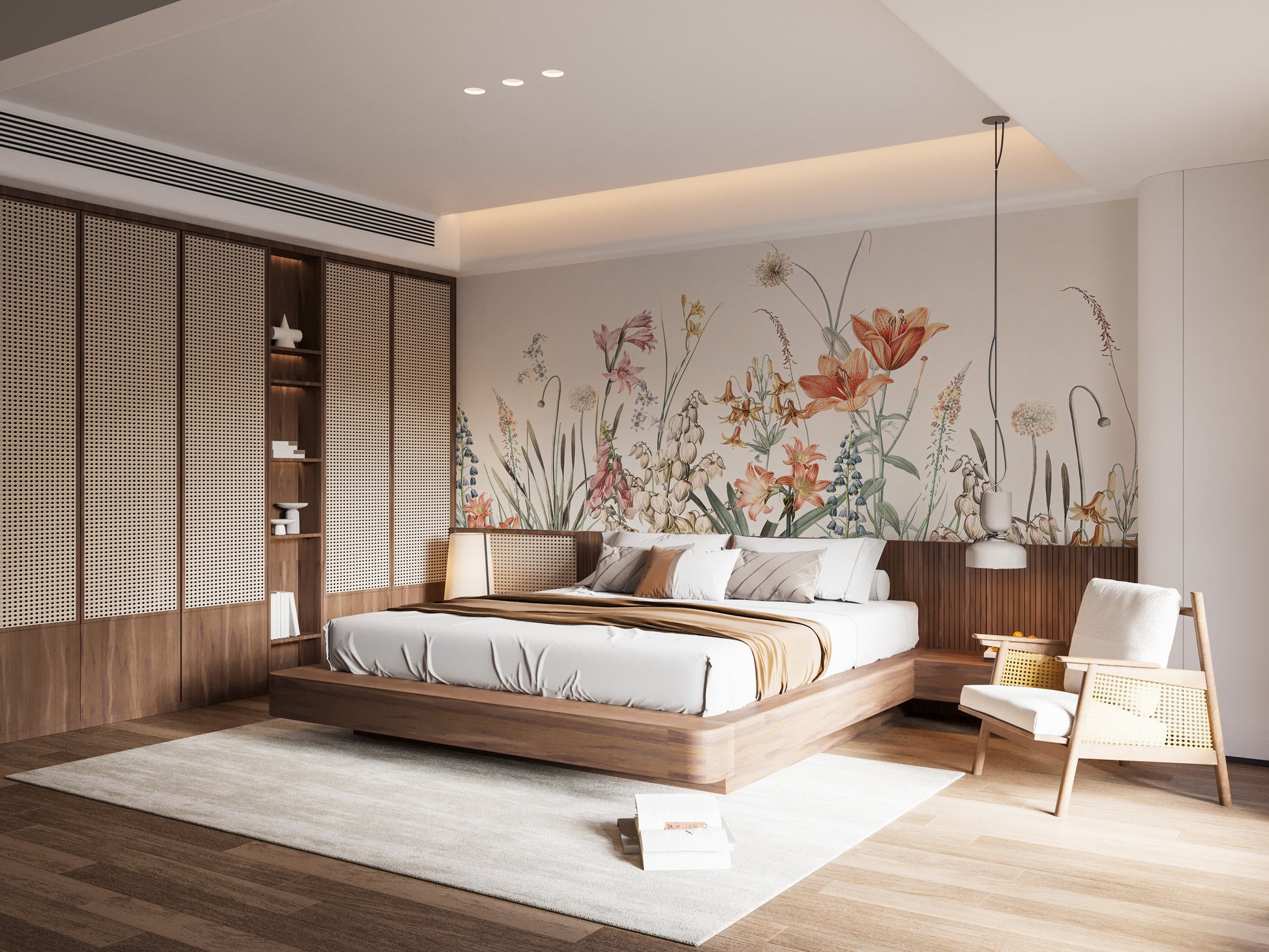 Colorful blossoms beige wall mural