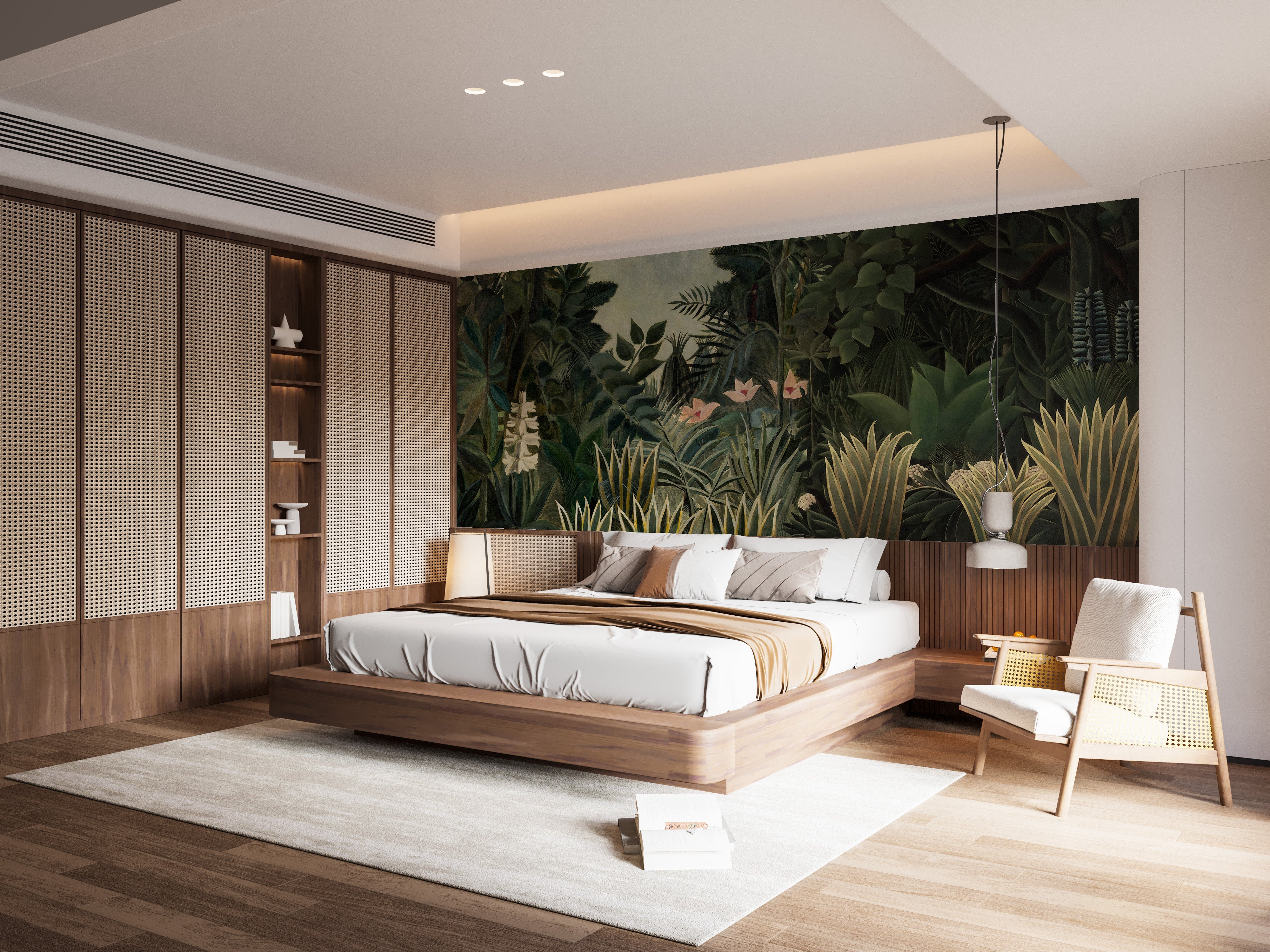 Tropical forest-themed mural for interiors
