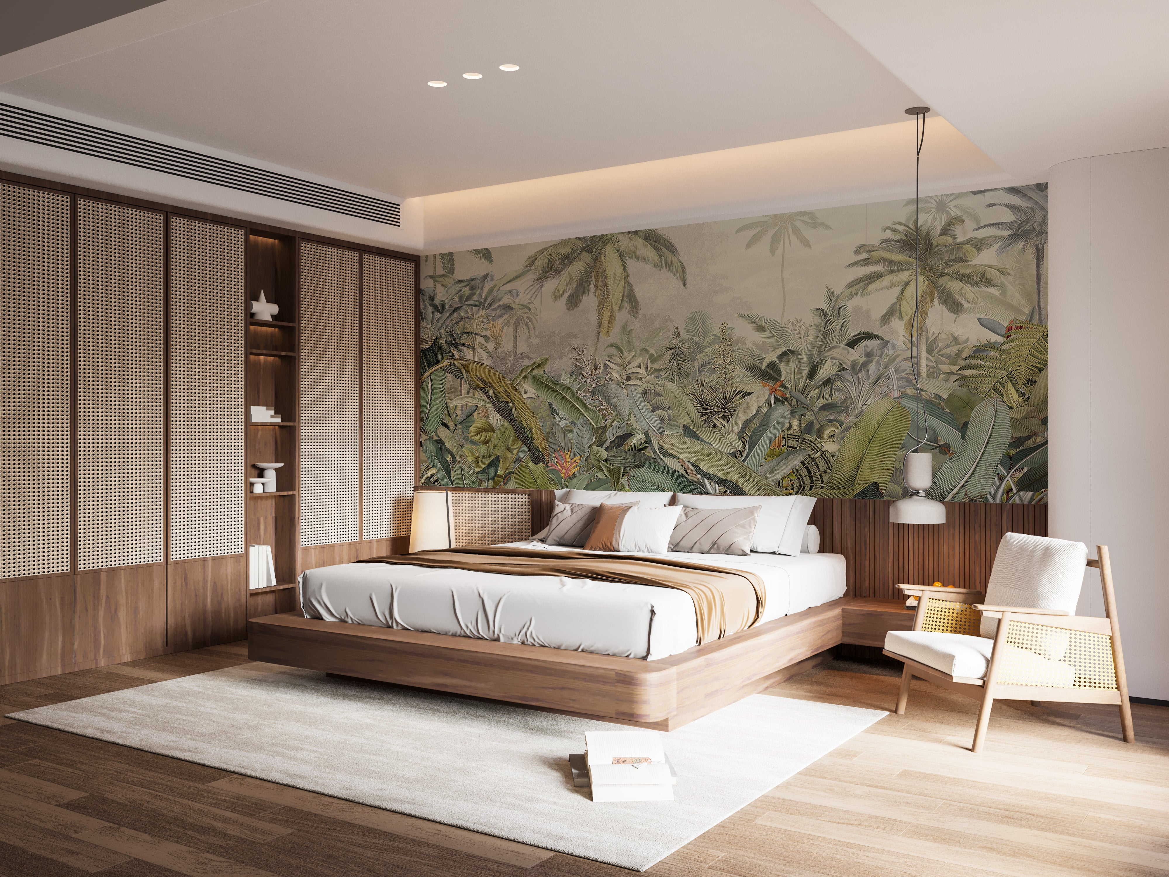 Watercolor tropical wall mural for relaxation
