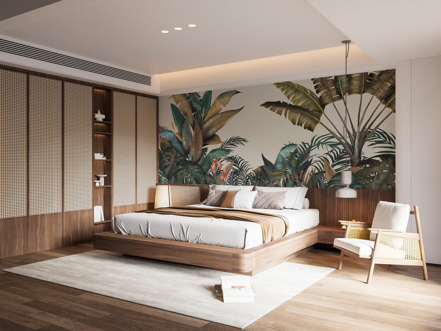 Banana leaves and greenery mural design.
